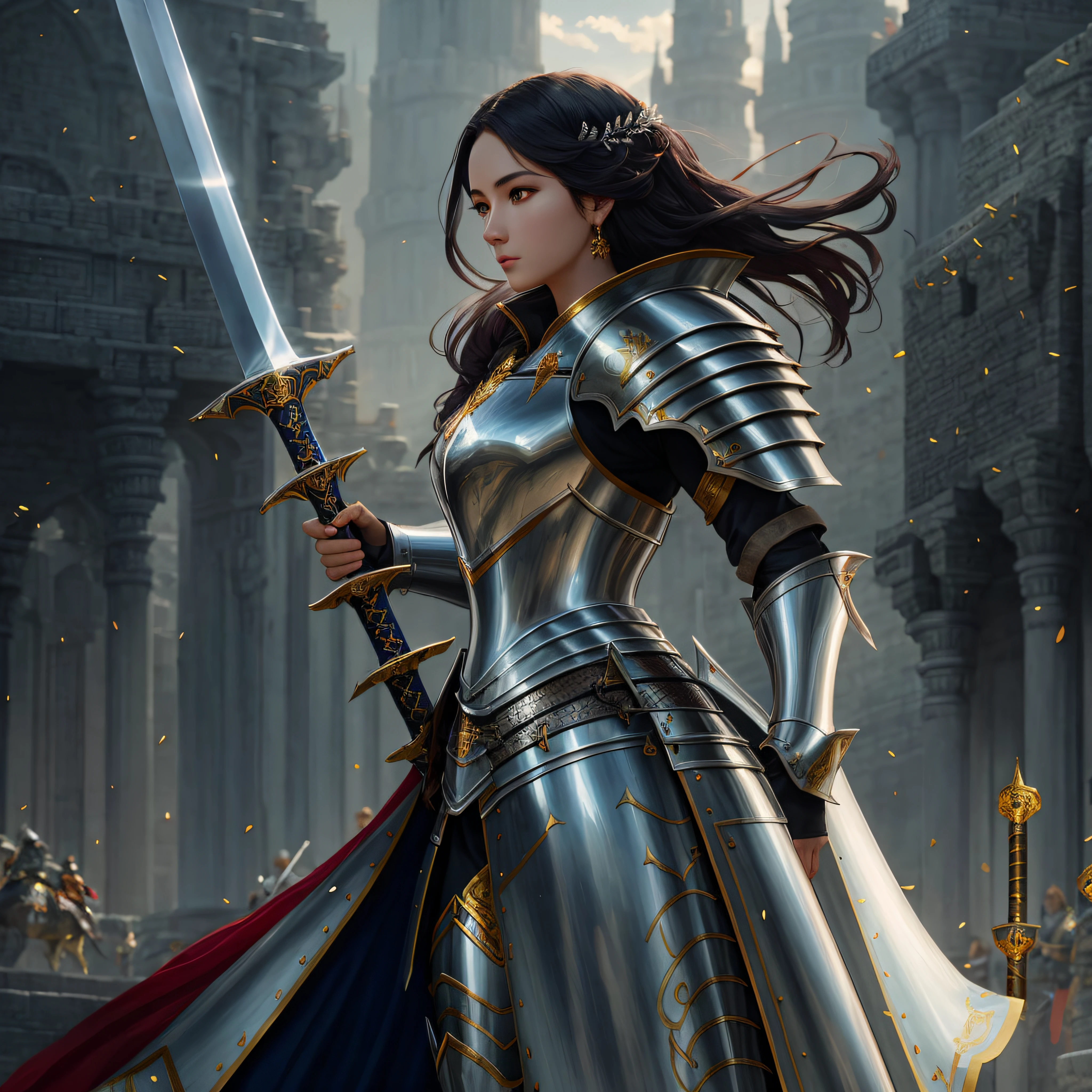 arafed image of a woman in armor holding a sword, of a beautiful female knight, beautiful female knight, chengwei pan on artstation, Female knight, Stunning character art, epic exquisite  character art, by Yang J, 2. 5 D CGI anime fantasy artwork, author：Jeremy Chang, portrait of female paladin, graphic artist magali villeneuve