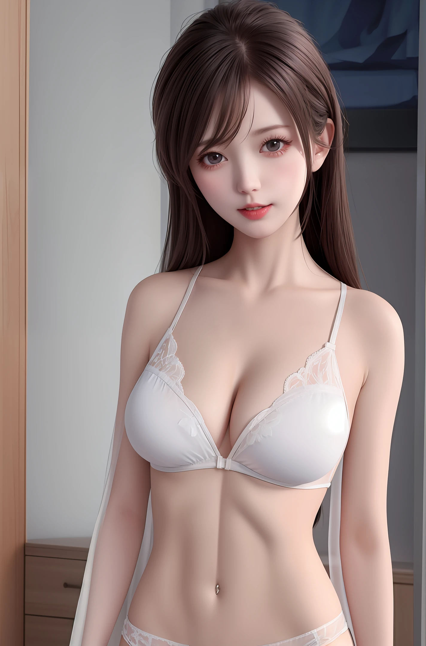 Mature woman with bare breasts lower body transparent panties