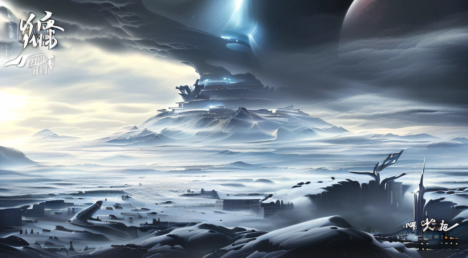 Image of the futuristic city of Araf in the snow,sci fi epic digital art,Best sci-fi fantasy wallpaper,Epic fantasy sci-fi illustration,Concept art wallpaper 4K,Epic sci-fi fantasy art,8K concept map,Snow City 2080,Best 4K concept art,Best 4K concept map,Drifting the Earth。