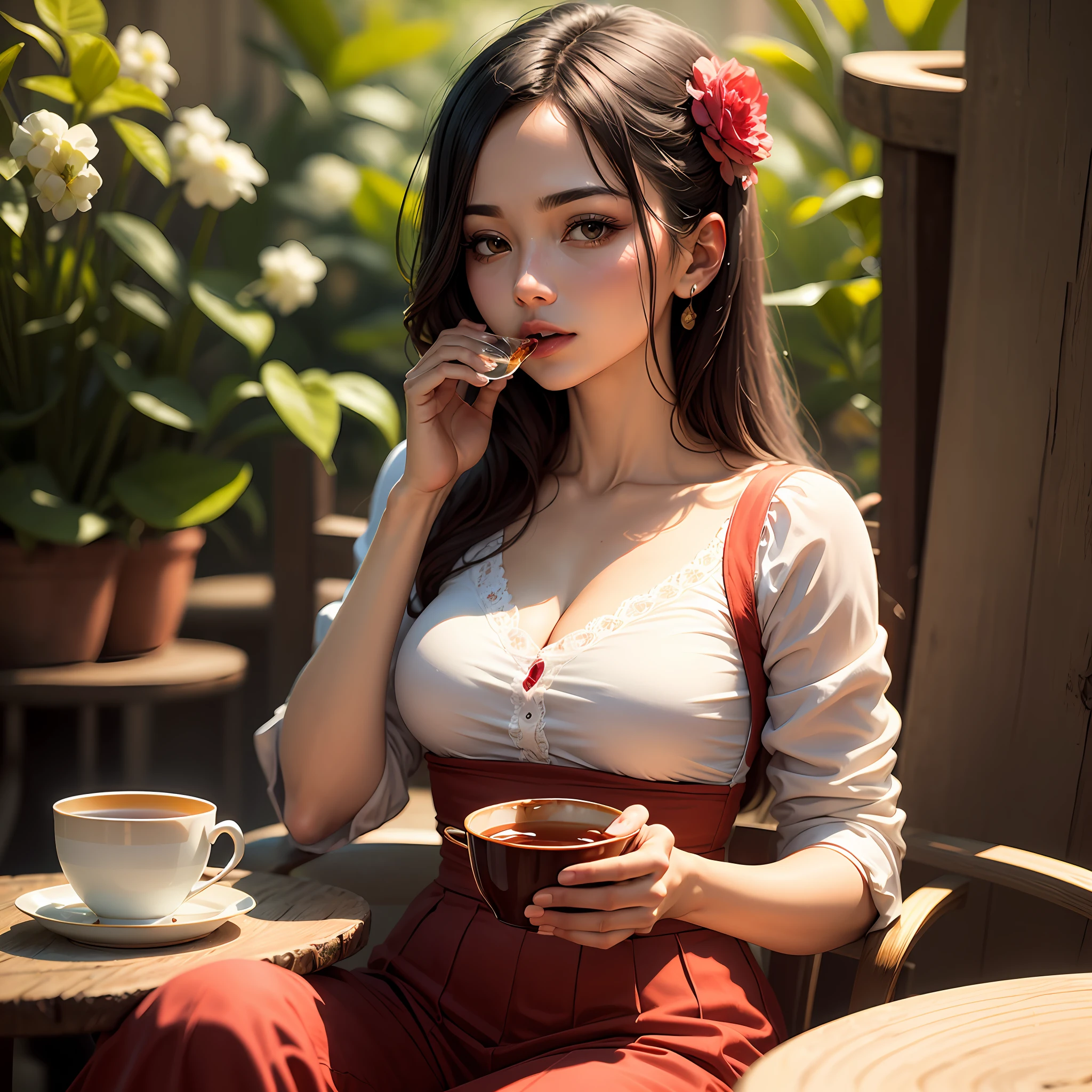 Beautiful woman drinking tea --auto