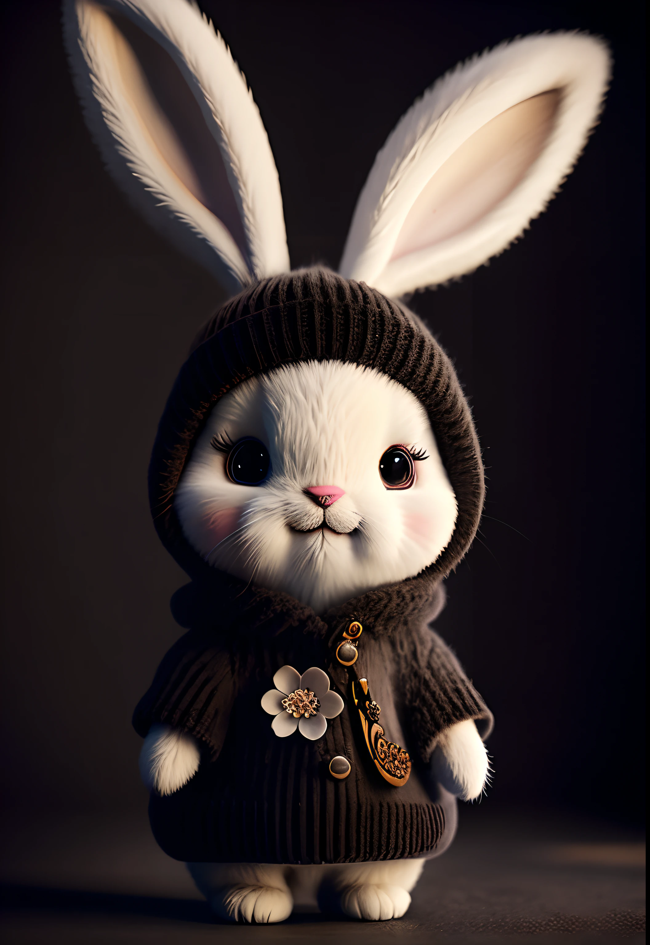 bunny, blur, bunny, flower, nature, no_humans, depth of field, to8contrast style, DARK_Glam, wearing DRK_Glam, deep shadows, (dark: 1.4)