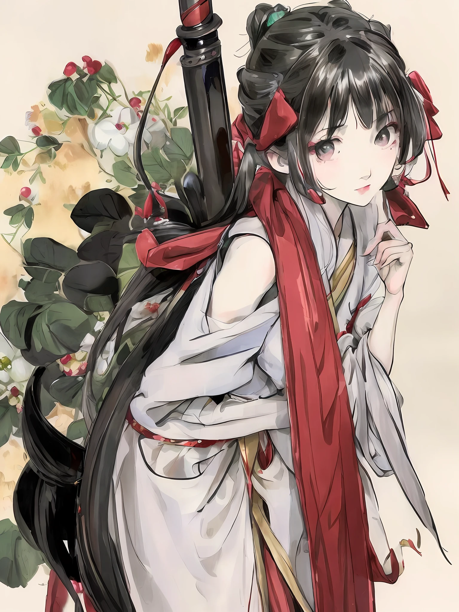 Anime girl with sword and red scarf, Beautiful anime artwork, Palace ， A girl in Hanfu, Beautiful anime art, a beautiful anime portrait, Anime girl with long hair, Anime art, anime illustration, detailed anime art, Beautiful anime girl, high definition anime art, Detailed anime artwork, Beautiful character painting, clean and meticulous anime art, Beautiful anime, High quality anime art