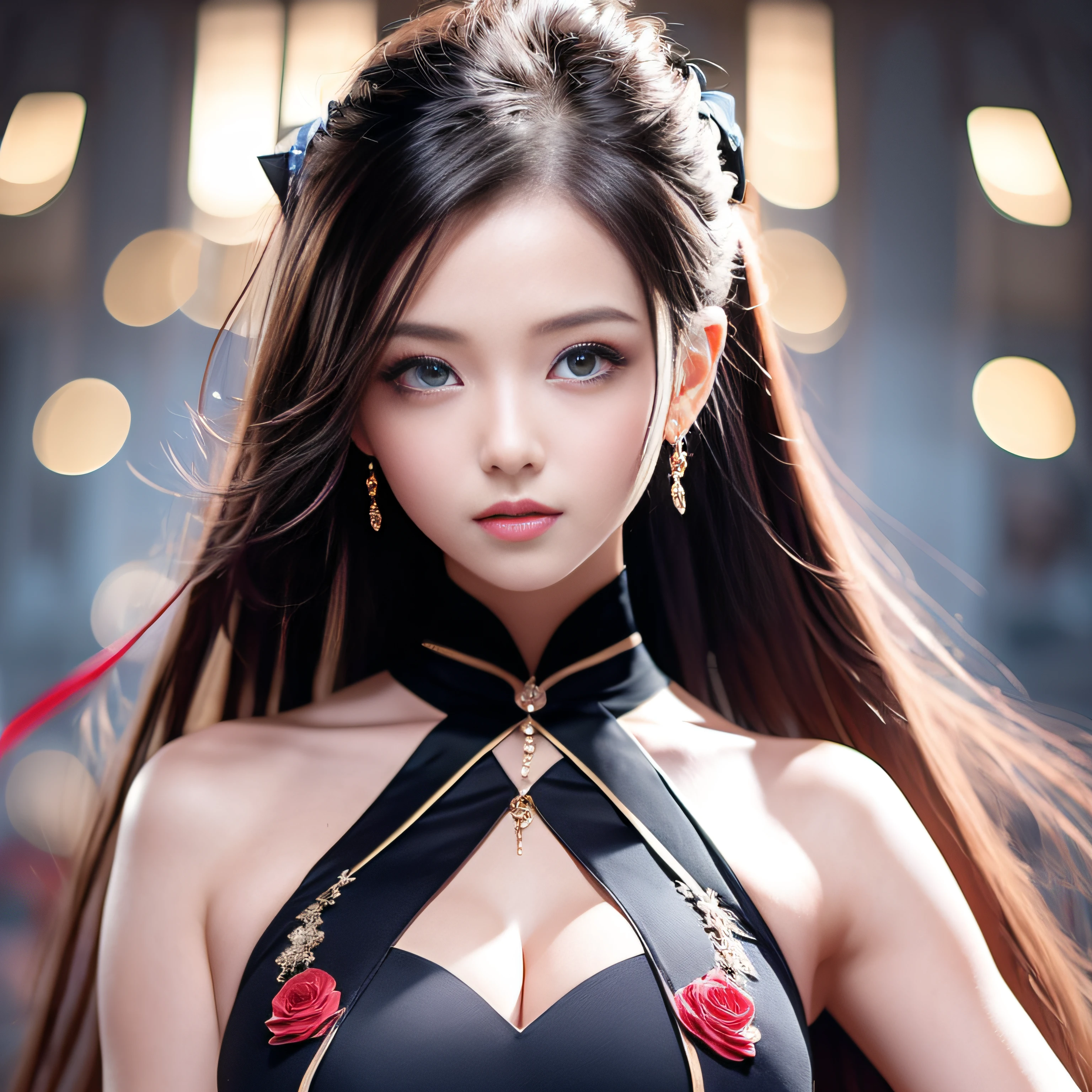 Best quality, A high resolution, 1girl, china dress, Super beautiful face, super beautiful eye, Super beautiful hair Super beautiful face,Super beautiful eyes,Super long hair works best with a sea of flowers background