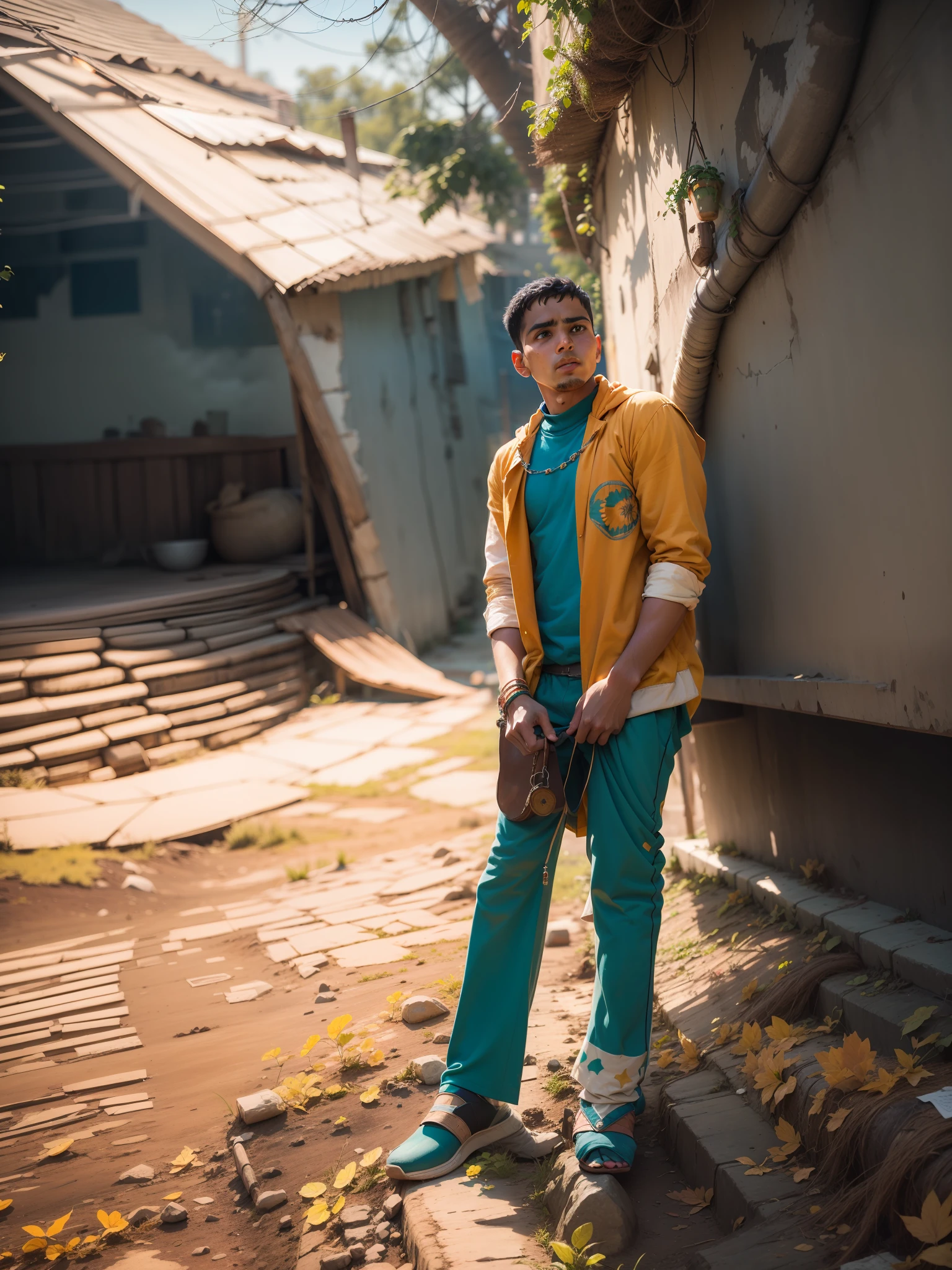 India boy 30years old background big Village lighting sky