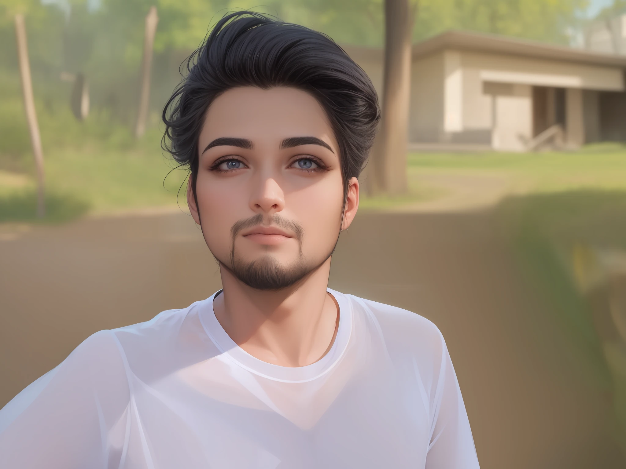 Change the eyes into a boys eye,Change background simple, restore face,make boy, beard, realistic eye, realistic face, full detailed, Ultra detailed,make hair to boy