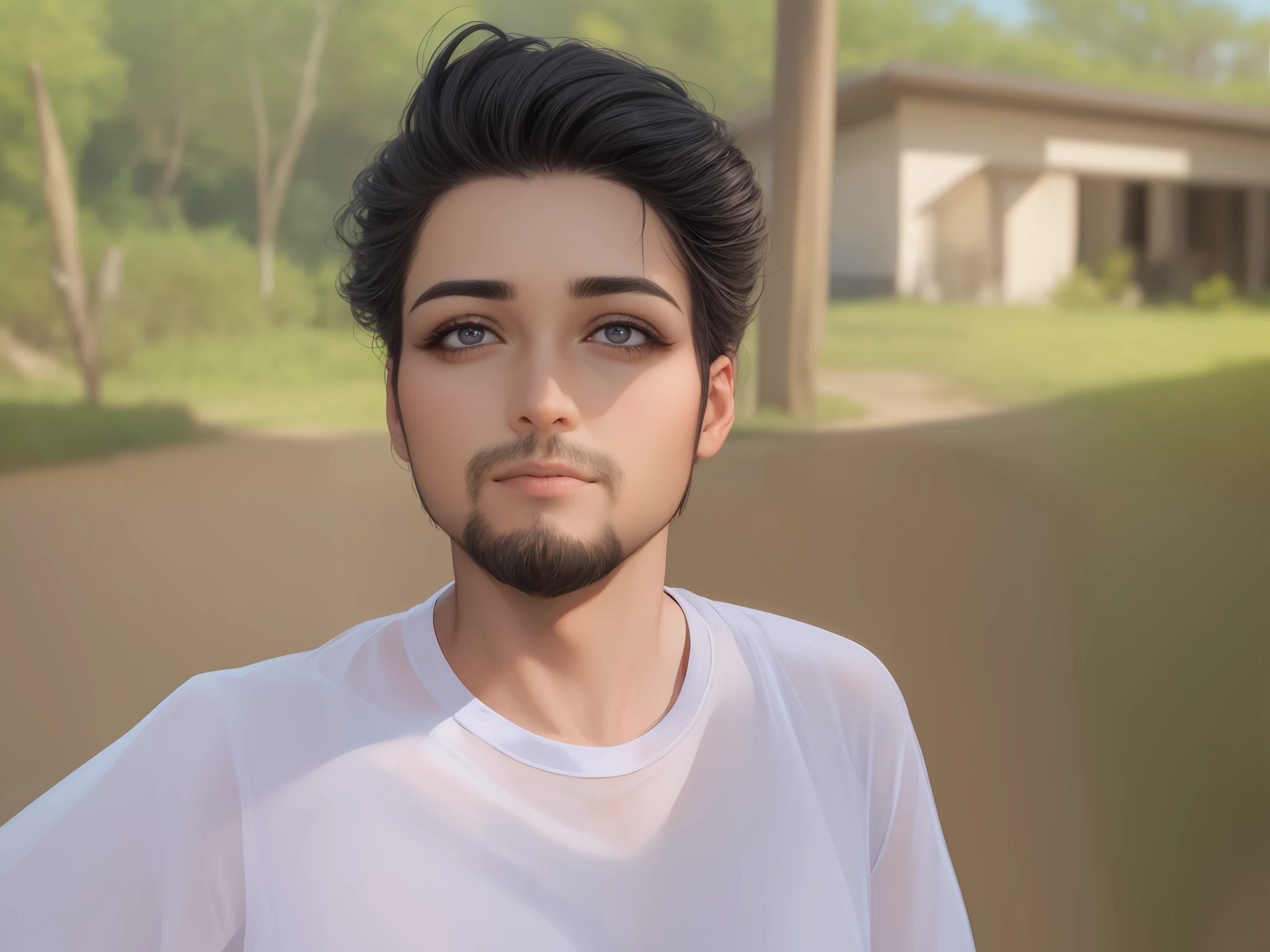 Change the eyes into a boys eye,Change background simple, restore face,make boy, beard, realistic eye, realistic face, full detailed, Ultra detailed,make hair to boy