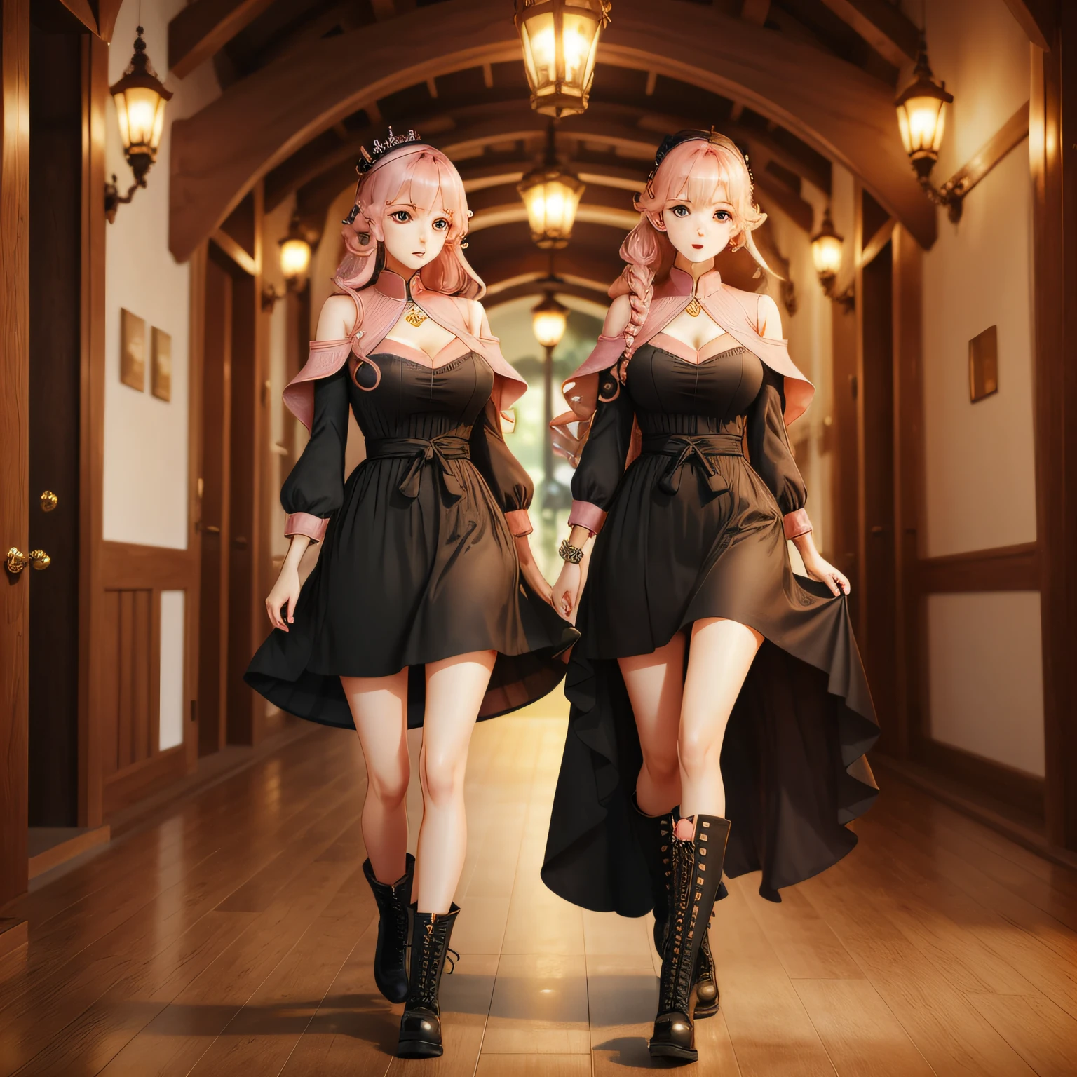 Royal sister Fan's，Bigchest，big breasts thin waist，long leges，Peach blossom eyes，tall nose bridge，Combat boots，blackdress --auto