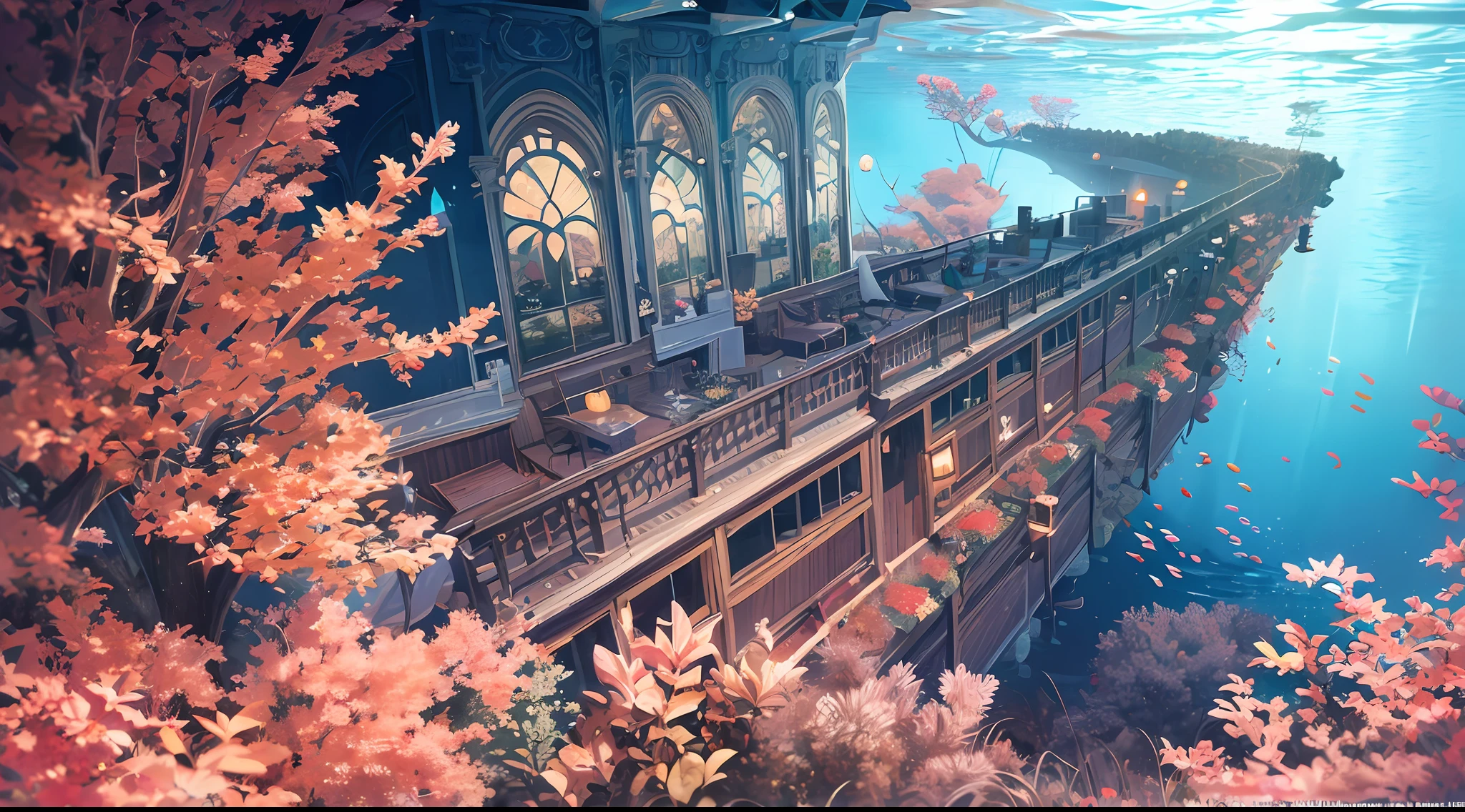 ((best qualtiy)), ((tmasterpiece)), (A detailed:1.4),(Deep under the sea:1.4),Enhanced dynamic perspective,((Underwater world))、Marine life、Beautiful coral reef、(Huge remains at the bottom of the sea:1.3),Bright colors,dream magical,optic,high qulity,super-fine,Detailed pubic hair,Accurate,Cinematic lighting,, hdr(HighDynamicRange),Ray traching,NVIDIA RTX,Hyper-Resolution,Unreal 5,sub surface scattering,PBR textures,Post-processing,Anisotropic filtering,depth of fields,Maximum clarity and sharpness,Many-Layer Textures,Albedo e mapas Speculares,Surface coloring,Accurate simulation of light-material interactions,perfectly proportions,rendering by octane,twotonelighting,Wide aperture,Low ISO,White balance,trichotomy,8K raw data,tmasterpiece,best qualtiy,(8K very detailed CG unit wallpaper)(best qualtiy),(Most Best Illustration),