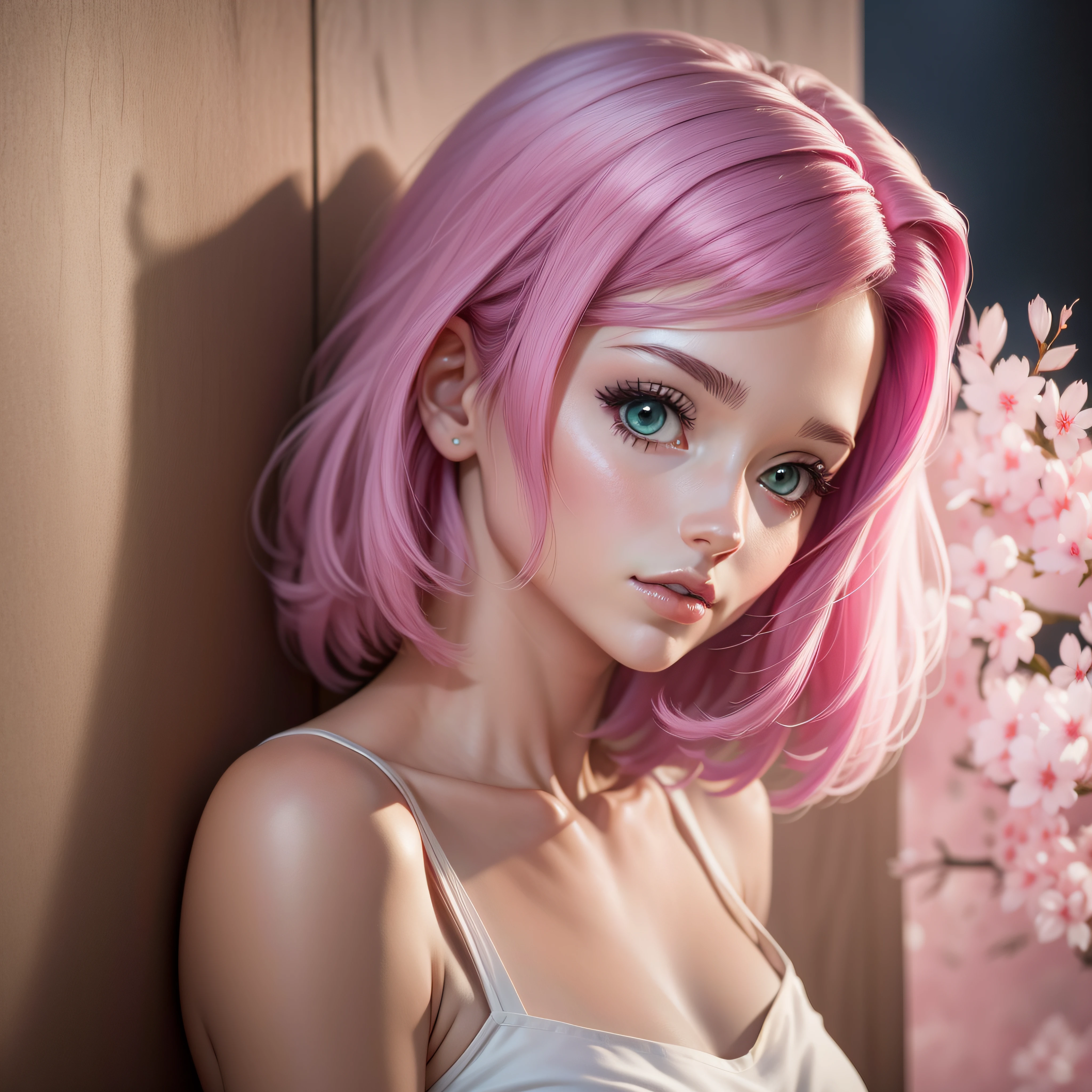 Sakura linda e alta de cabelo curto anime super realista e bem detalhado, corpo inteiro