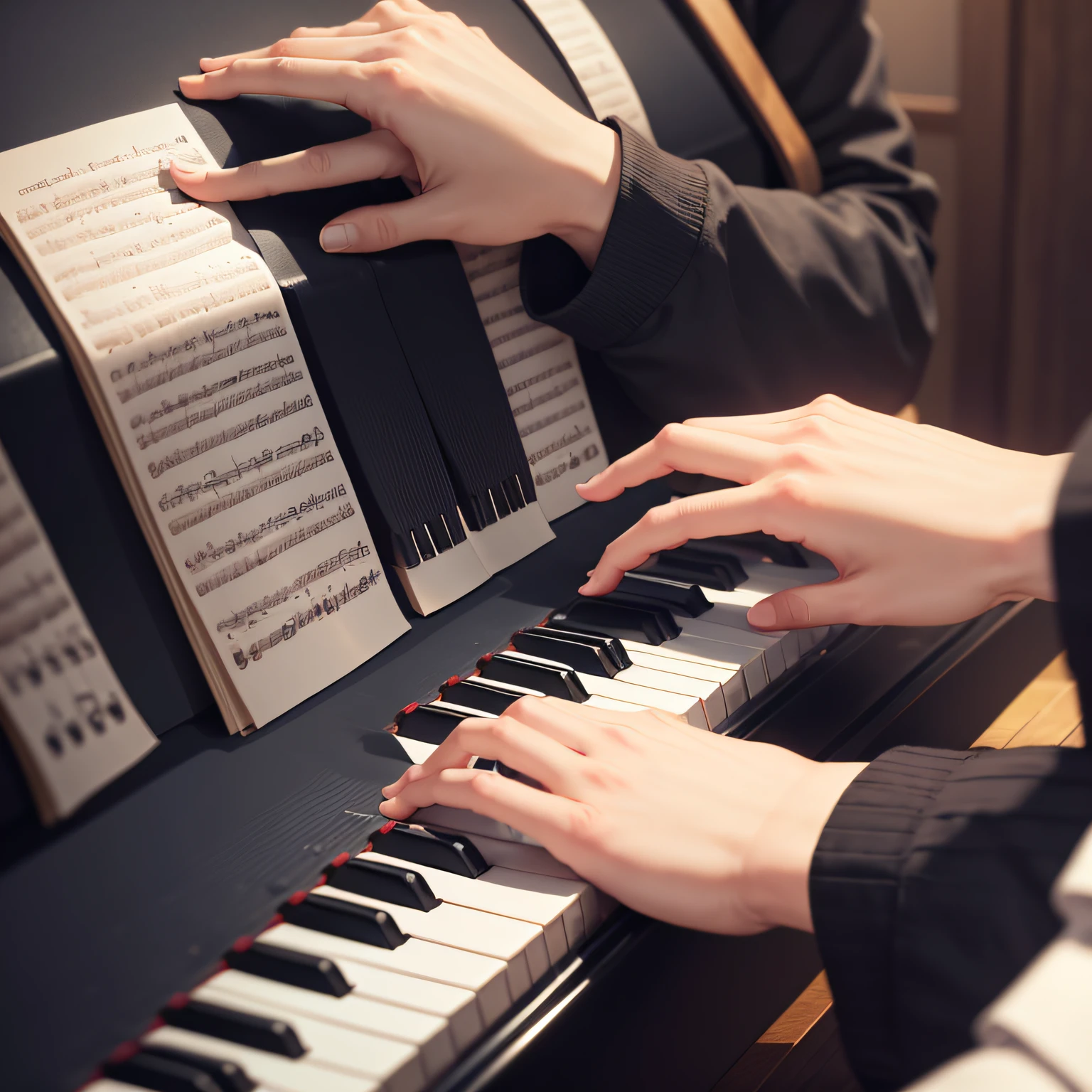 Someone plays the piano with their hands on the keys, Play the piano, coherent hands, Pianist, masterful composition --auto