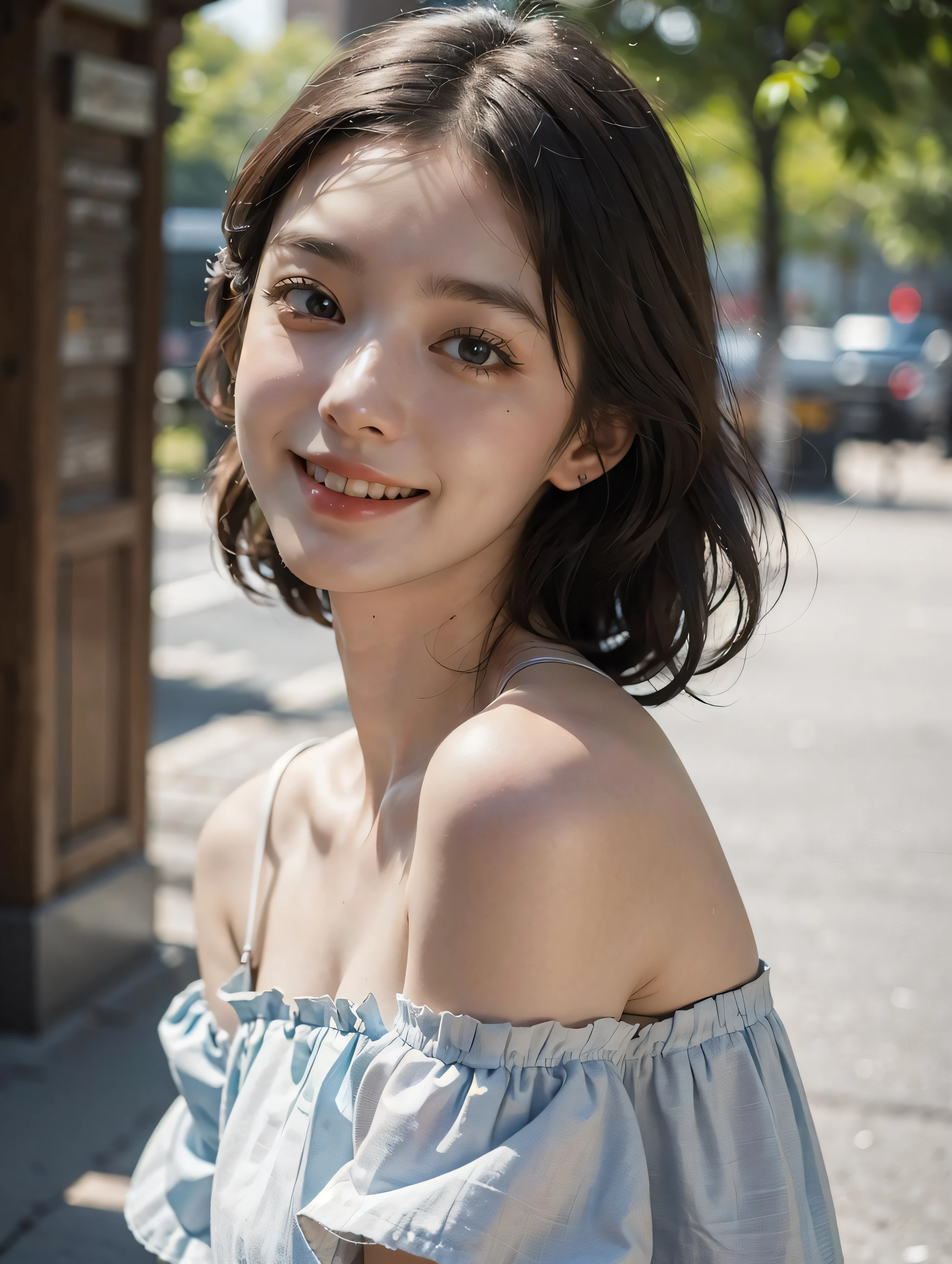 1girl, offshoulder, light smile, shiny skin
best quality, masterpiece, (photorealistic:1.4)