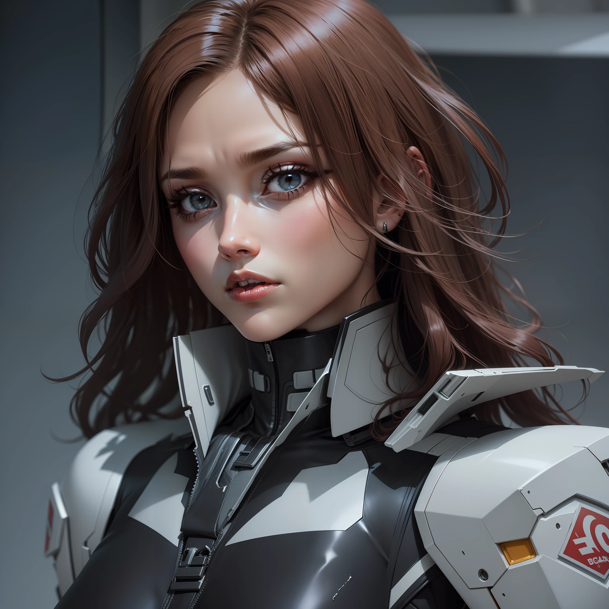 Give some damaged effect to her suits, and make full body with dynamic pose