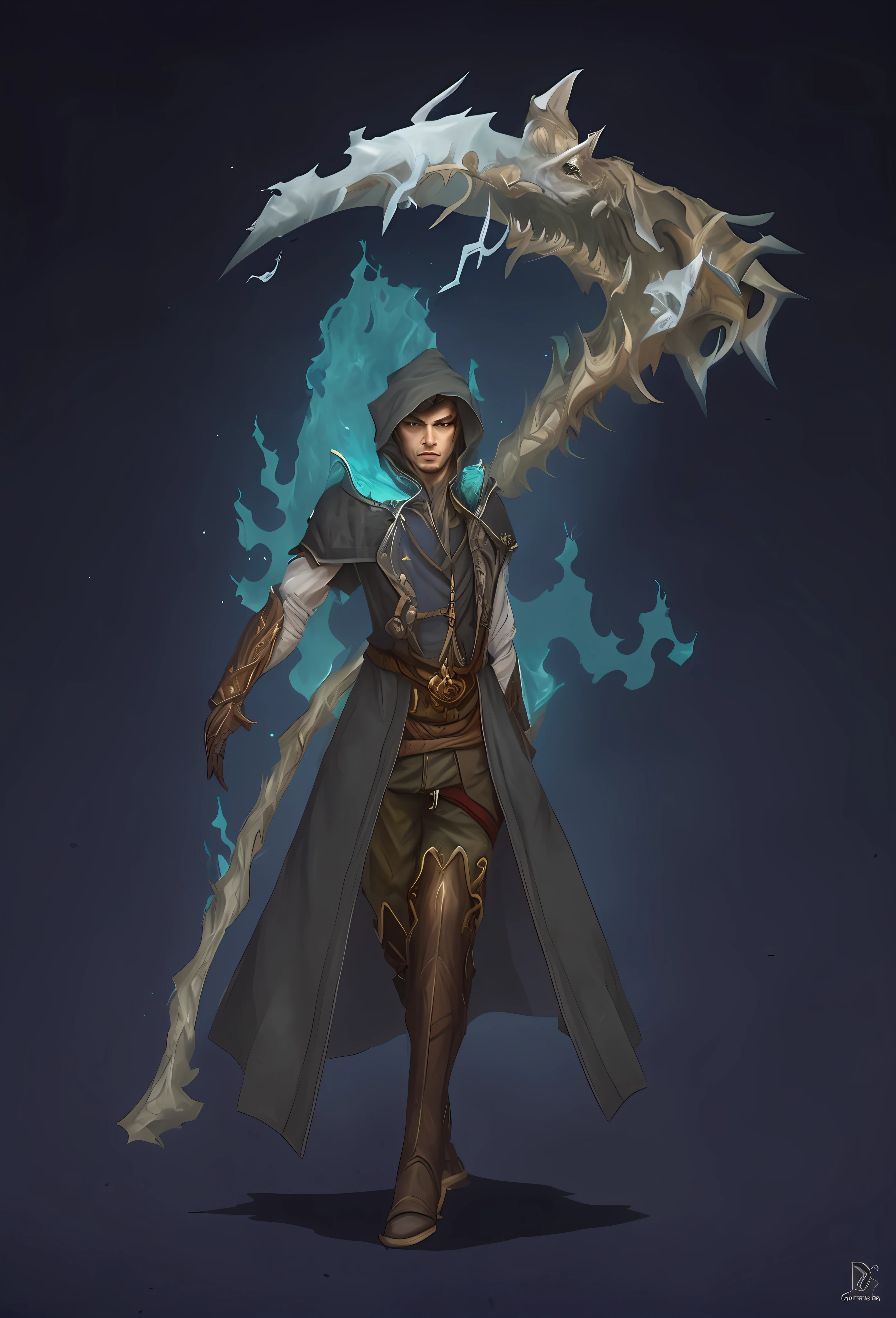 um desenho de um homem com uma foice grande segurando uma foice grande, pintado no estilo arcano, arte conceitual arcana, Arcane, Netflix, personagem de fantasia complexa, estilo de arte arcano, Vencedor do concurso de design de personagens, Epic Mage Man character, Fantasia D&Personagem D, design de personagens de fantasia, design de personagens de d & d, epic exquisite character art, roupas vermelhas, cabelos longos na altura dos ombros, ppsw de luta, duas pernas.