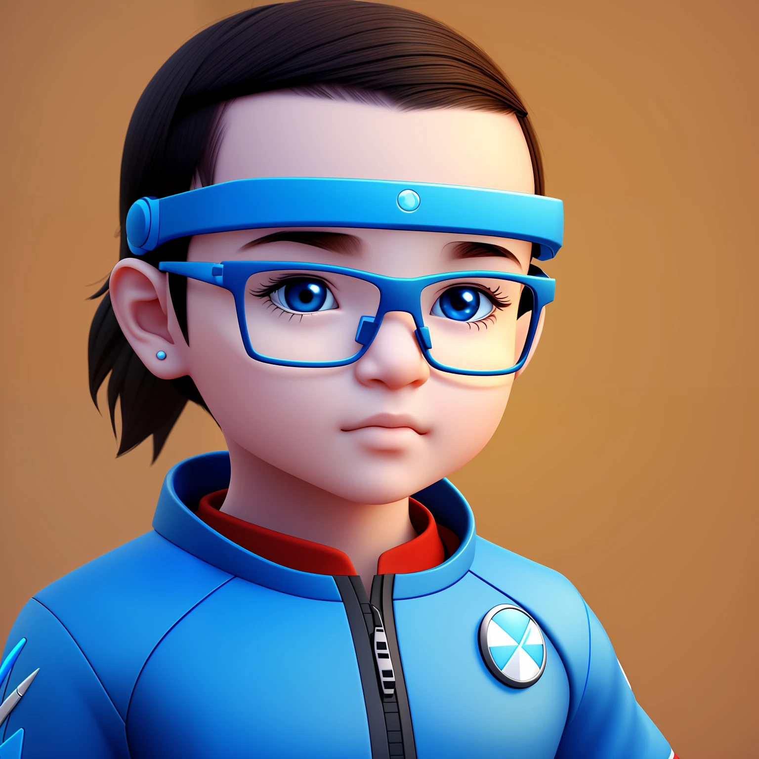 baby avatar of young human who wears glasses, technology, futuristic, 3d --auto