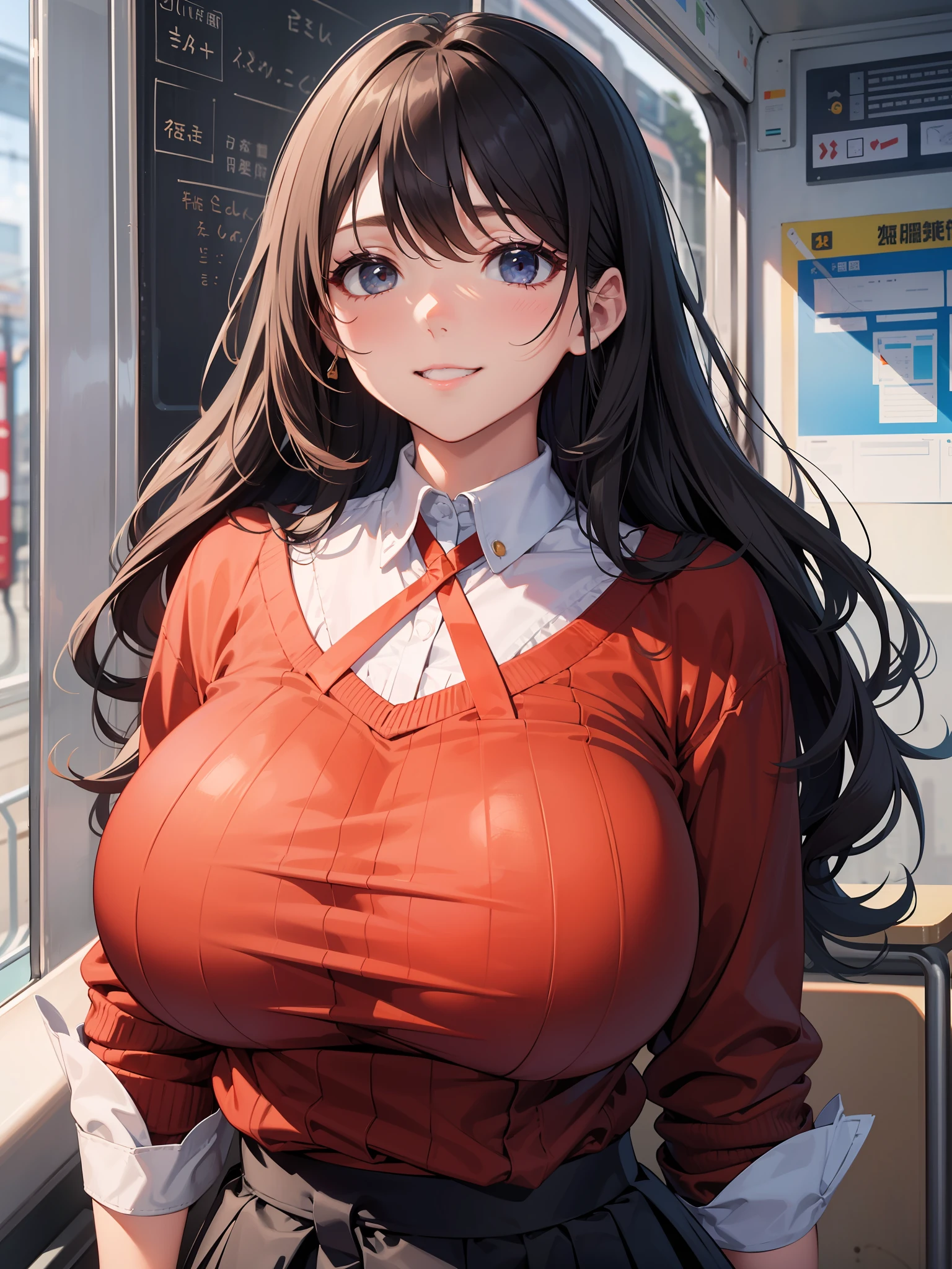 How to get to school、Schools、slope、governess、Red Summer Sweater、Black tight skirt、smil、Student Protection、Ultimate Beauty、Overwhelmingly super super super huge bust、Train、big massive udder(999)