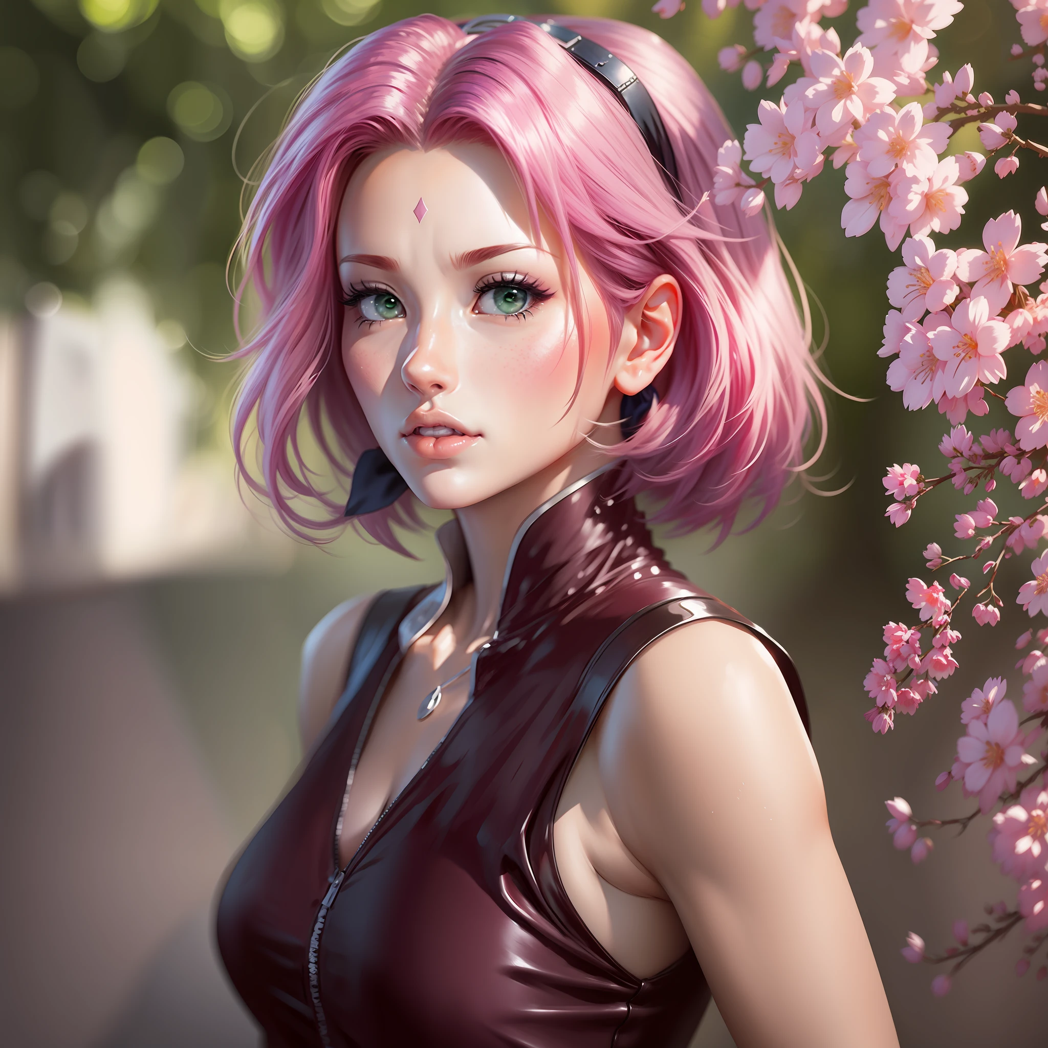 Sakura beautiful and tall short hair anime super realistic and well detailed