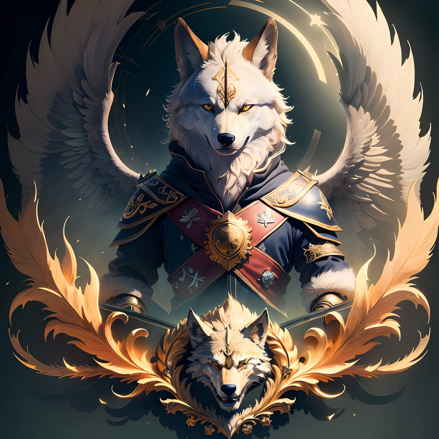 white wolf,Red Warframe,totem,asura from chinese myth,The body is slender and powerful,Guardians,offensive,Chinese mythology,Ancient creatures,Ancient breath,Qi Gong,Fantasyart,life,Realistis,heavenly gods,The eyes are sharp and fierce,Impressive,Rakshasa breath,Asura colors,male people,Wolf God of War,Machine armour wind,Intricate 3D particle ink painting,Meticulous details,Chinese red,titanium white,Dao bone fairy wind,Taoist,Technology is modern,Redemption,pioneer,Holding a Chinese Tang knife,16K hyper-realism,highly details,Chinese style,lots of resolution,furious,Sharp focus,Soul plunder,salvation,Aegis,spheres,Ancient mythology,legends