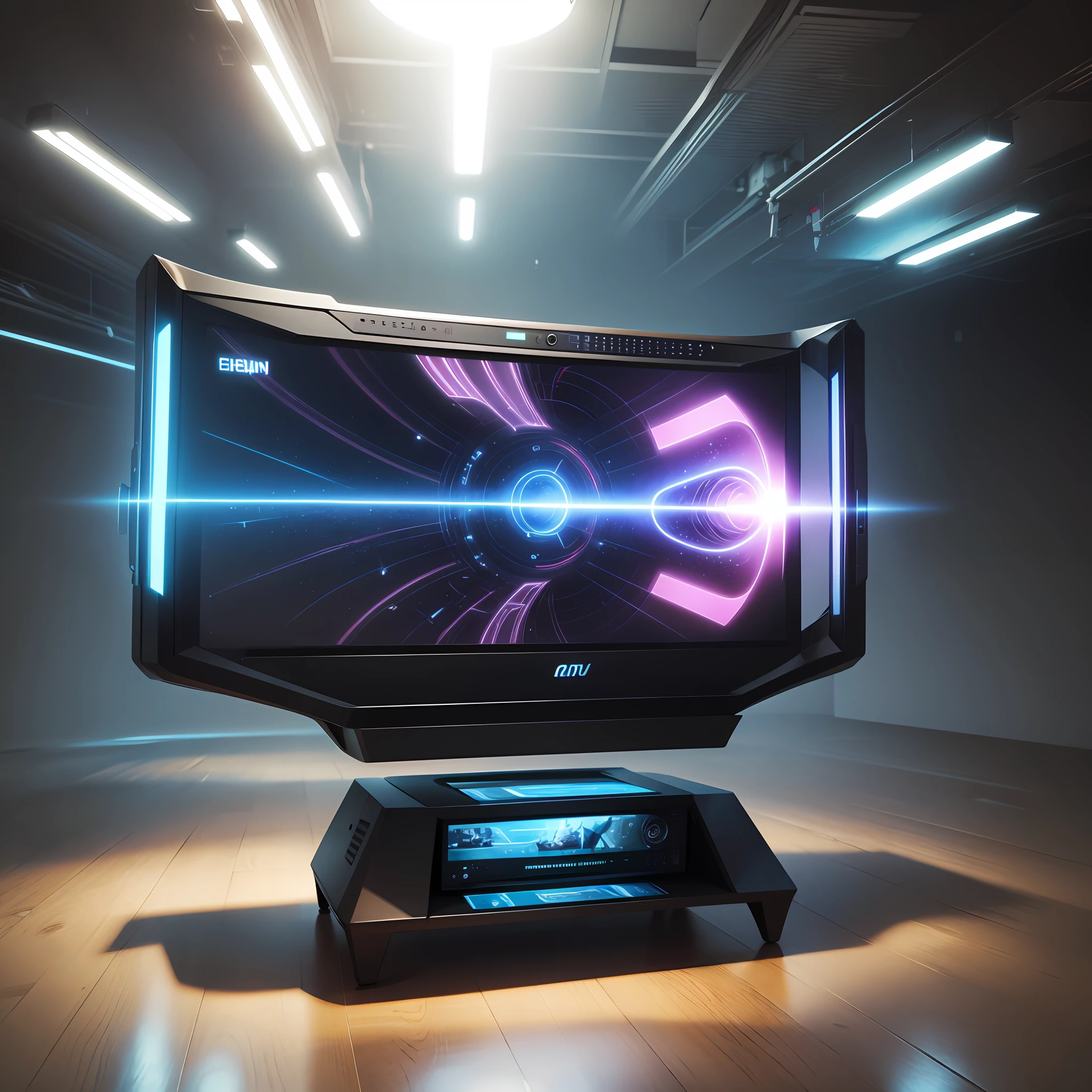 Create a futuristic and holographic TV screen co --auto