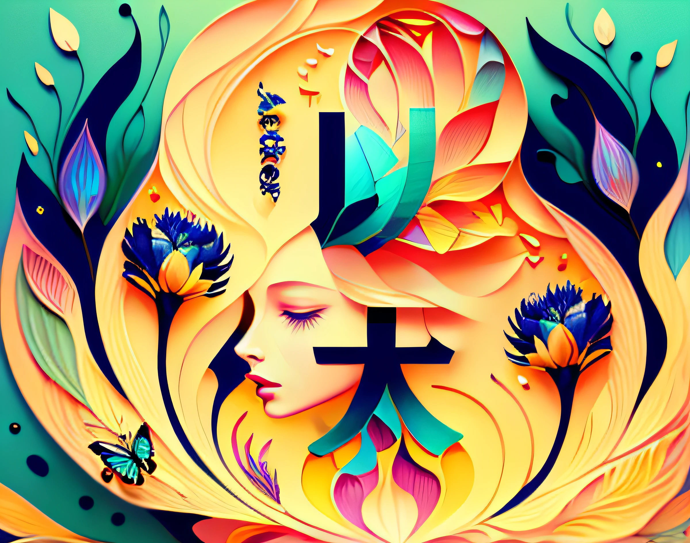 (illustration:1.3) , (by Artist Anna Dittman:1),springtime, a 3D render, Extremely colorful, Beauty side face, Flowers, Butterflies, Best quality, Detailed details, Masterpiece, offcial art, Cinematic lighting effects, 4K,etherial