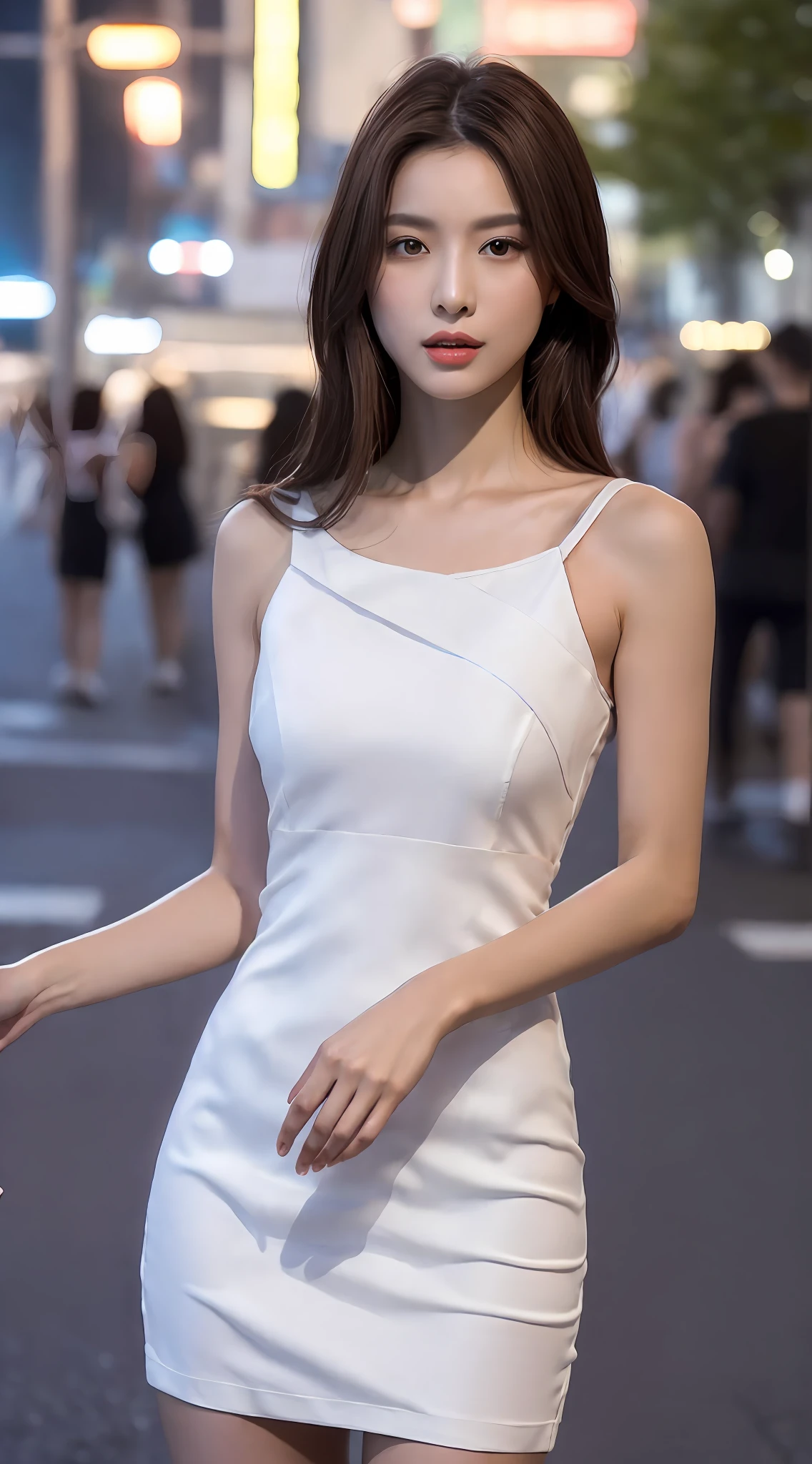 Arakfi woman walking down the street in white dress at night,wears a white dress,white dresses,Dressed in elegant dresses,photo of slim girl model,gorgeous young korean woman,Smooth white tights set,Korean female fashion model,Wearing a blue cheongsam,Woman in cheongsam,tightly dress,Wearing a cute blue cheongsam,Beautiful cheongsam,y cheongsam