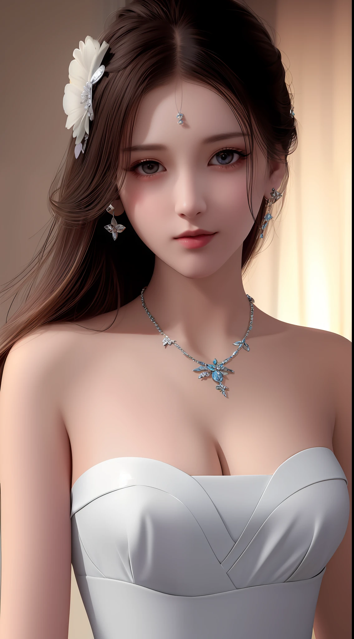 Best Quality, Masterpiece, High Resolution, 1girl, Porcelain Dress, Hair Accessories, Necklace, Jewelry, Pretty Face, On Body, Tyndall Effect, Realistic, Shadow Studio, Rim Lighting, Dual Tone Lighting, (High Detail Skins: 1.2), 8k UHD, dslr, soft light, high quality, volume light, sneak shot, photo, high resolution, 4k, 8k, background blur,