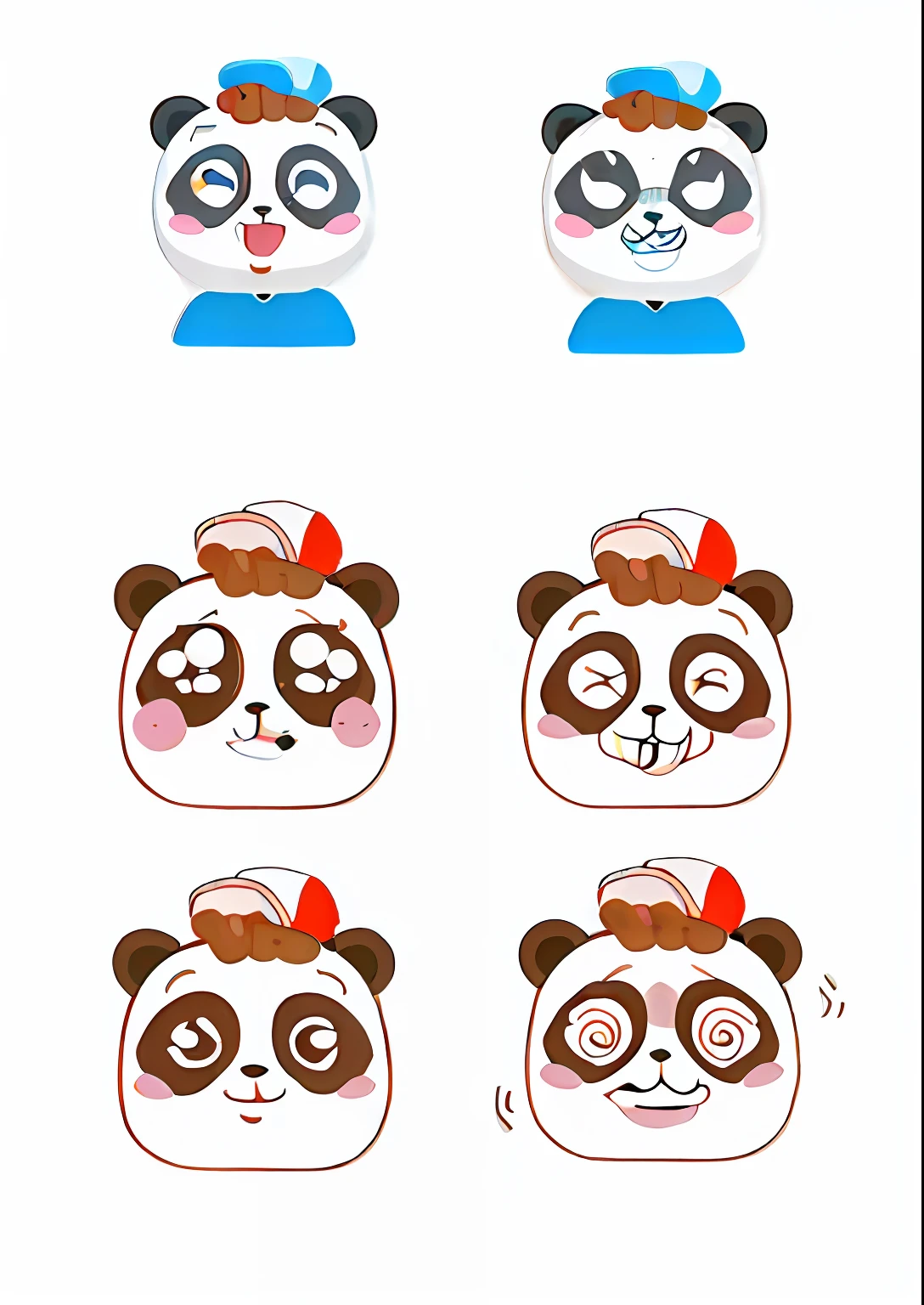 (a cute giant panda)closeup ,(Cute cartoon character)Cute and cute,(style of emoji)telegraph stickers design,(face variations)various emotions,(vectorstyle)cartoonish vector style,(style of emoji)telegraph stickers,(adorable expression)no gradien,(face expression)Cartoon panda,(Cute cartoon style)cute and funny.