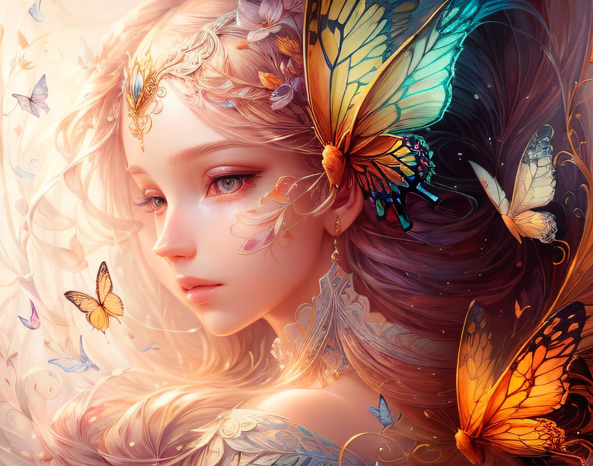 (illustration:1.3) Open-hearthm (by Artist Anna Dittman:1),Spring, paper art, 3D rendering of, Colorful, Beauty side face, Phoenix, Flowers, Butterflies, Lines, Best quality, Detailed details, Masterpiece, offcial art, Cinematic lighting effects, 4K,
