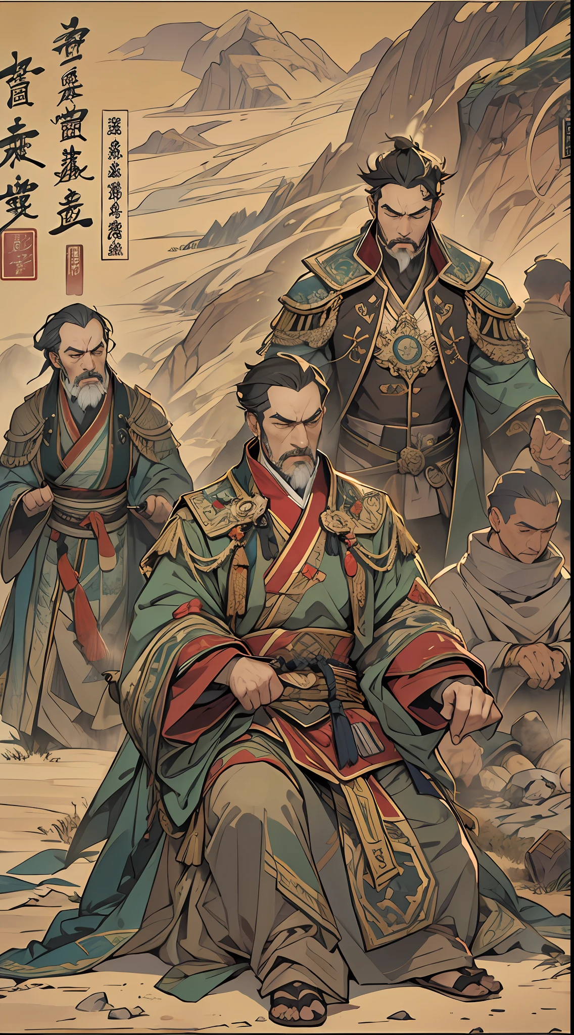 The leaders of the eight major forces decide to kill Li Gu again after fifteen days, believing that he is still a dead man. There is dissatisfaction and anxiety on the leaders' faces, surrounded by a cold aura, , 32k, best quality, masterpiece, super detail, high details,
