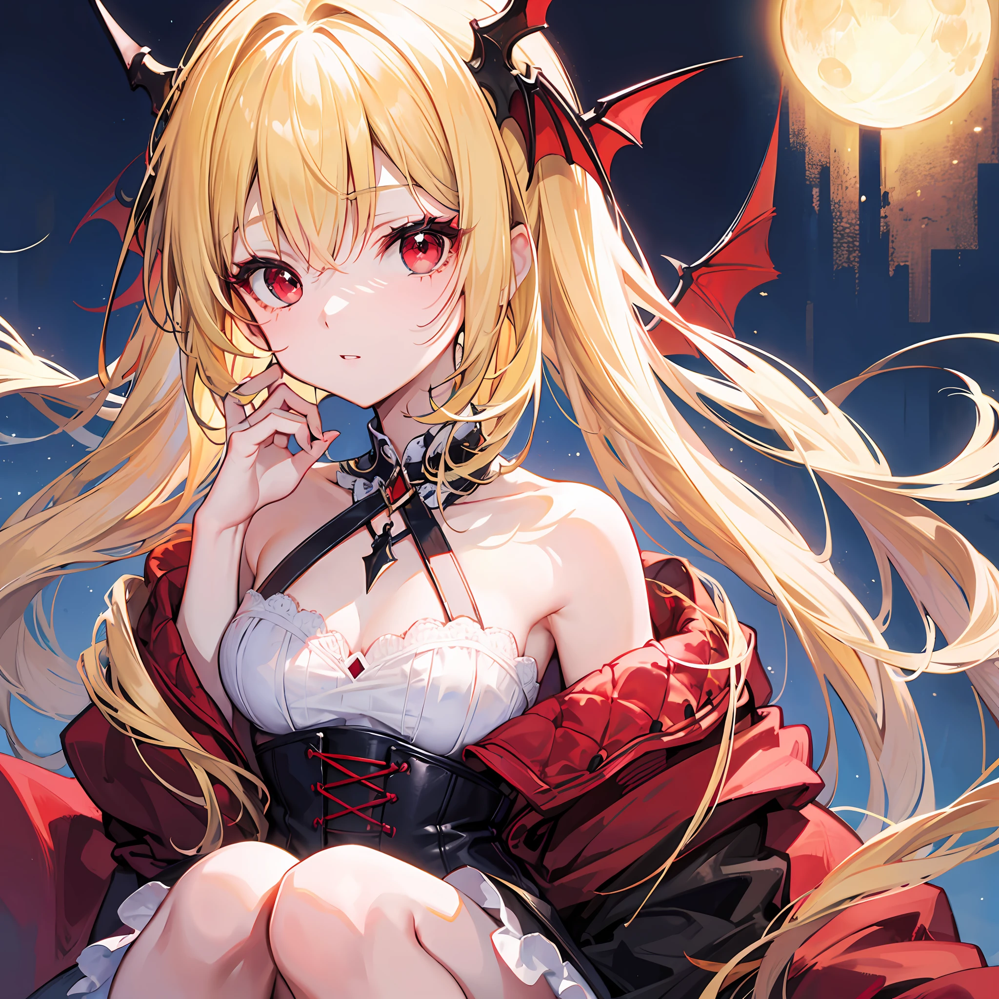 One blonde girl、red eyes、vampire、natta、off shoulders、doress