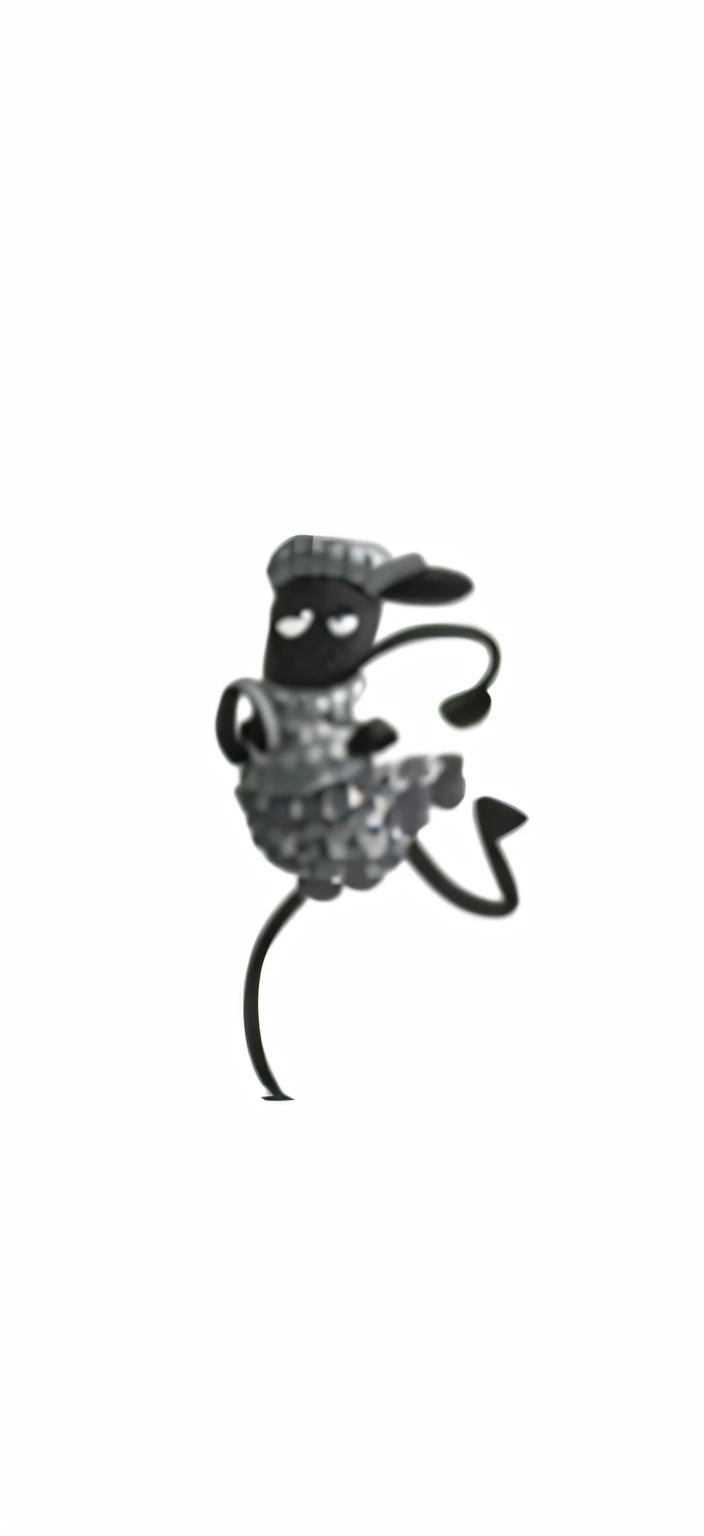 There is a black-and-white photo of Shaun the Sheep wearing a hat, heavy jpeg artifact blurry, grainy low quality, Squid as Dark Souls boss, very very low quality picture, dancing character, ,Shaun the Sheep