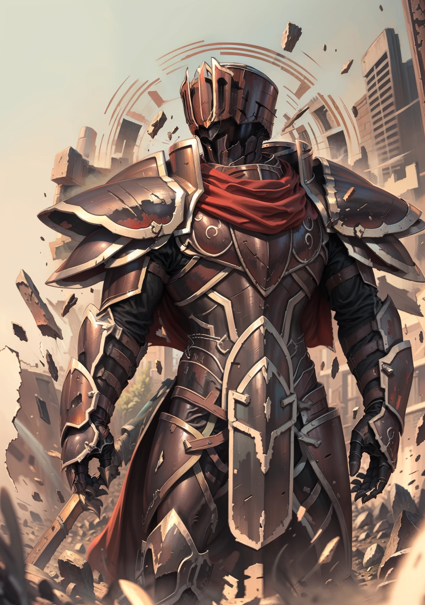 Best Quality, super detailed illustration, Rusty Knight, cracked armor, Rust