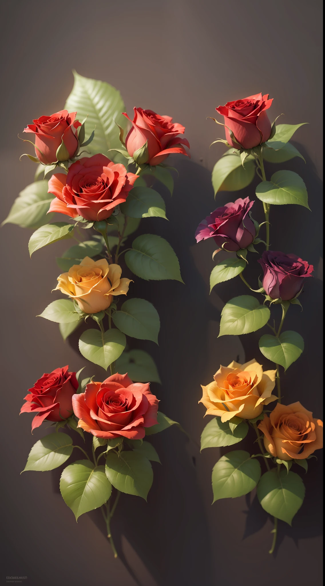 Three red roses, three yellow roses in tree,rose,dark background,high resolution,high quality,blue roses