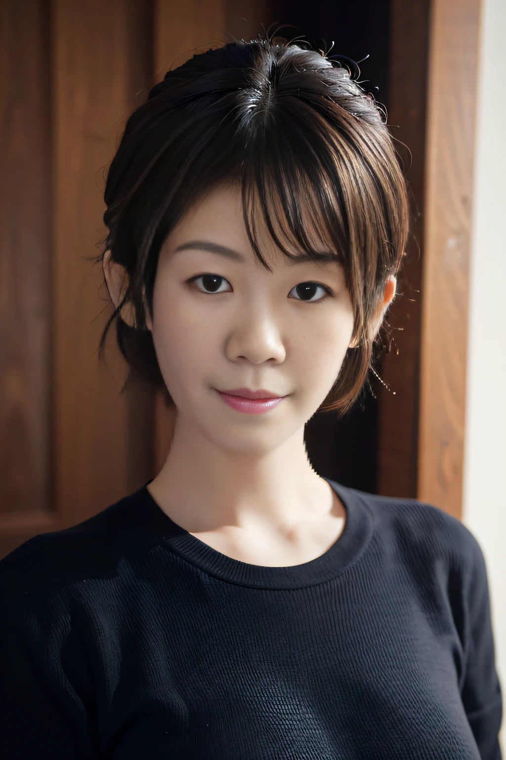 (masterpiece:1.3), (8k, photorealistic, RAW photo, best quality: 1.4), (1girl), beautiful face, (realistic face), (black hair, short hair:1.3), Nice hairstyle,photorealistic eye,Nice detail eyes,(Realistic skin),Beautiful skins,(low-cut sweater),absurd res,enticing,超高分辨率,Ultra photo realsisim,The is very detailed,the golden ratio