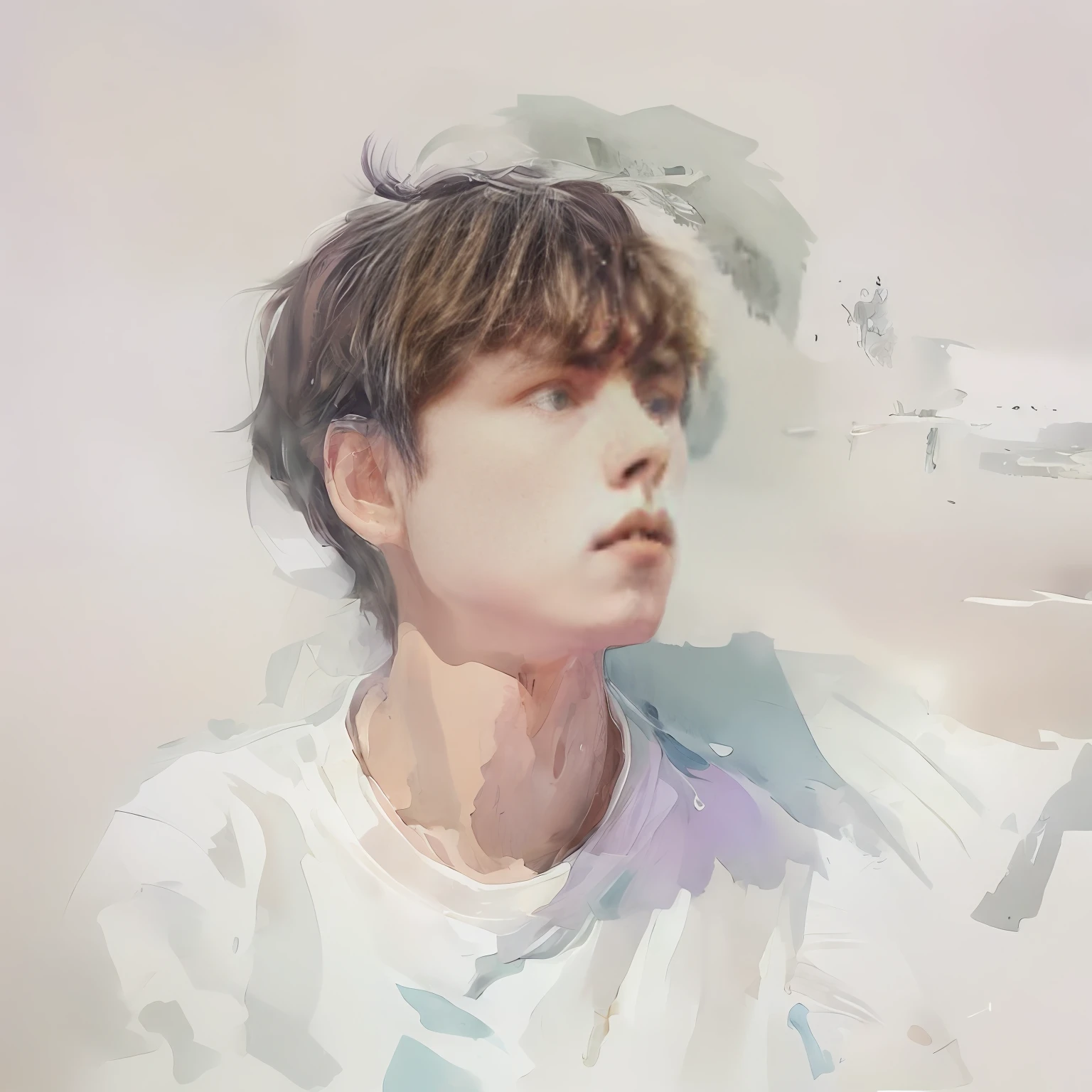Draw a man in a white shirt and a white shirt, inspired by Yanjun Cheng, inspired by jeonseok lee, author:yanjun cheng, lofi portrait, solo portrait 🎨🖌️, pastel style painting, inspired by Russell Dongjun Lu, pastel artwork, expressive digital painting, Soft portrait, soft digital painting, digital paiting, digital paining --auto