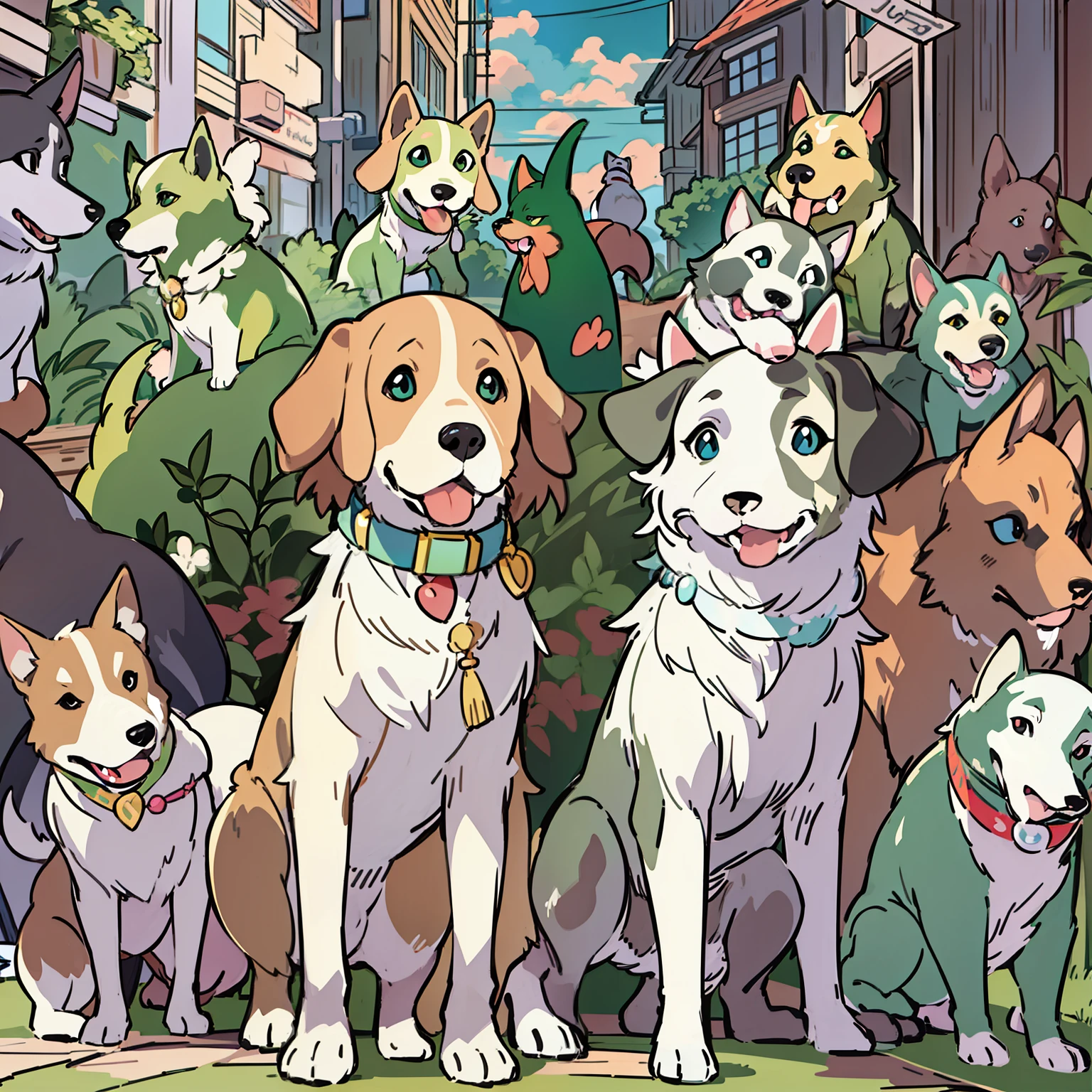 dogs, Contemporary art, Ghibli-like colours, anime style, UHD, masterpiece