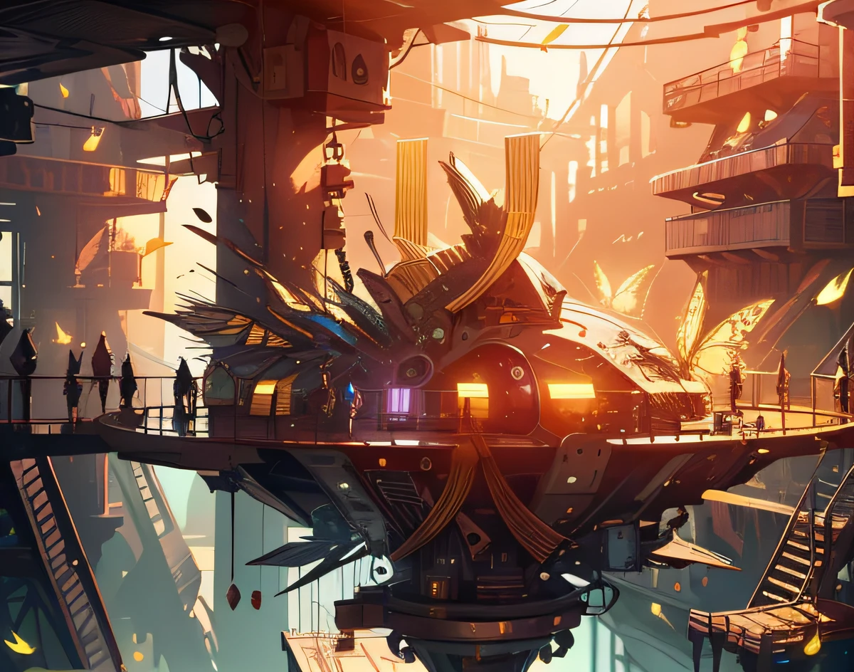 (illustration:1.3) ,Metallic,golden colored,springtime,3Drenderingof, mechanical decoration,Extremely colorful, Butterflies, Best quality, Detailed details, Masterpiece, offcial art, Cinematic lighting effects, 4K,