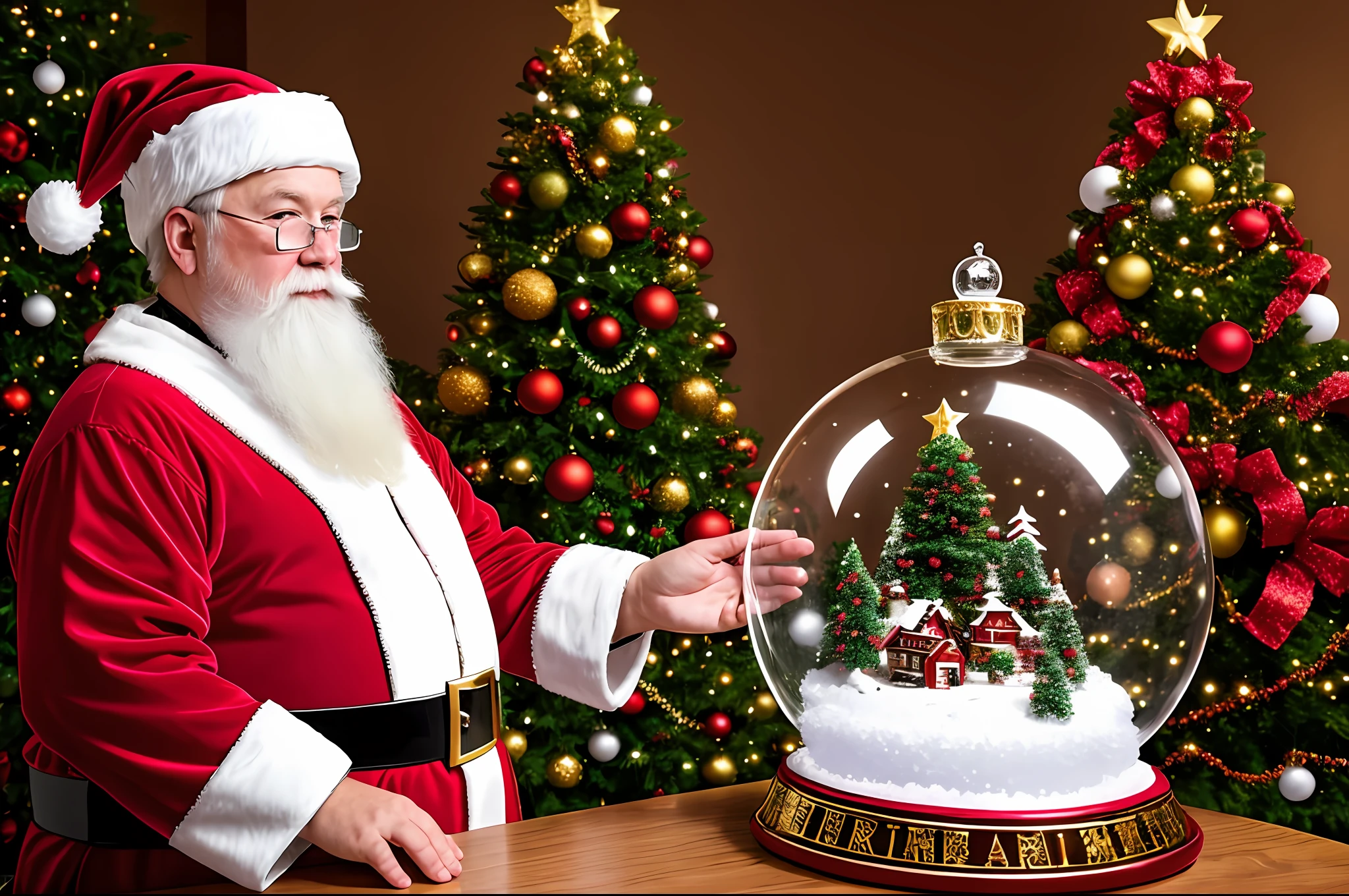 santa claus holding a snow globe with a christmas tree inside, santa claus, santa, santa clause, by Aleksander Gierymski, snow globe, by Adam Marczyński, snowglobe, by Eugeniusz Zak, by Artur Tarnowski, by Aleksandr Gerasimov, by Relja Penezic