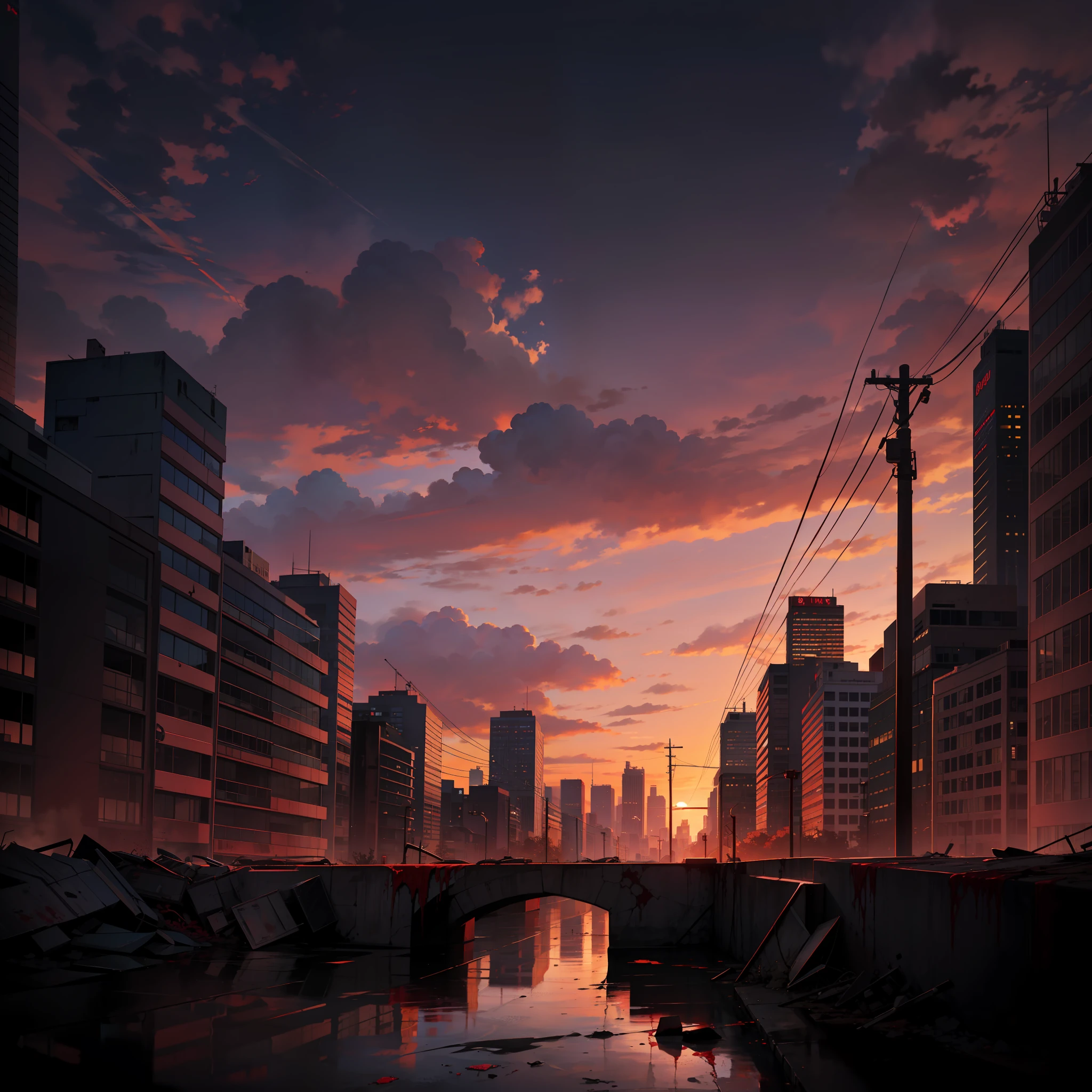 (Urban apocalyptic scenario)
(blood red colored sky)