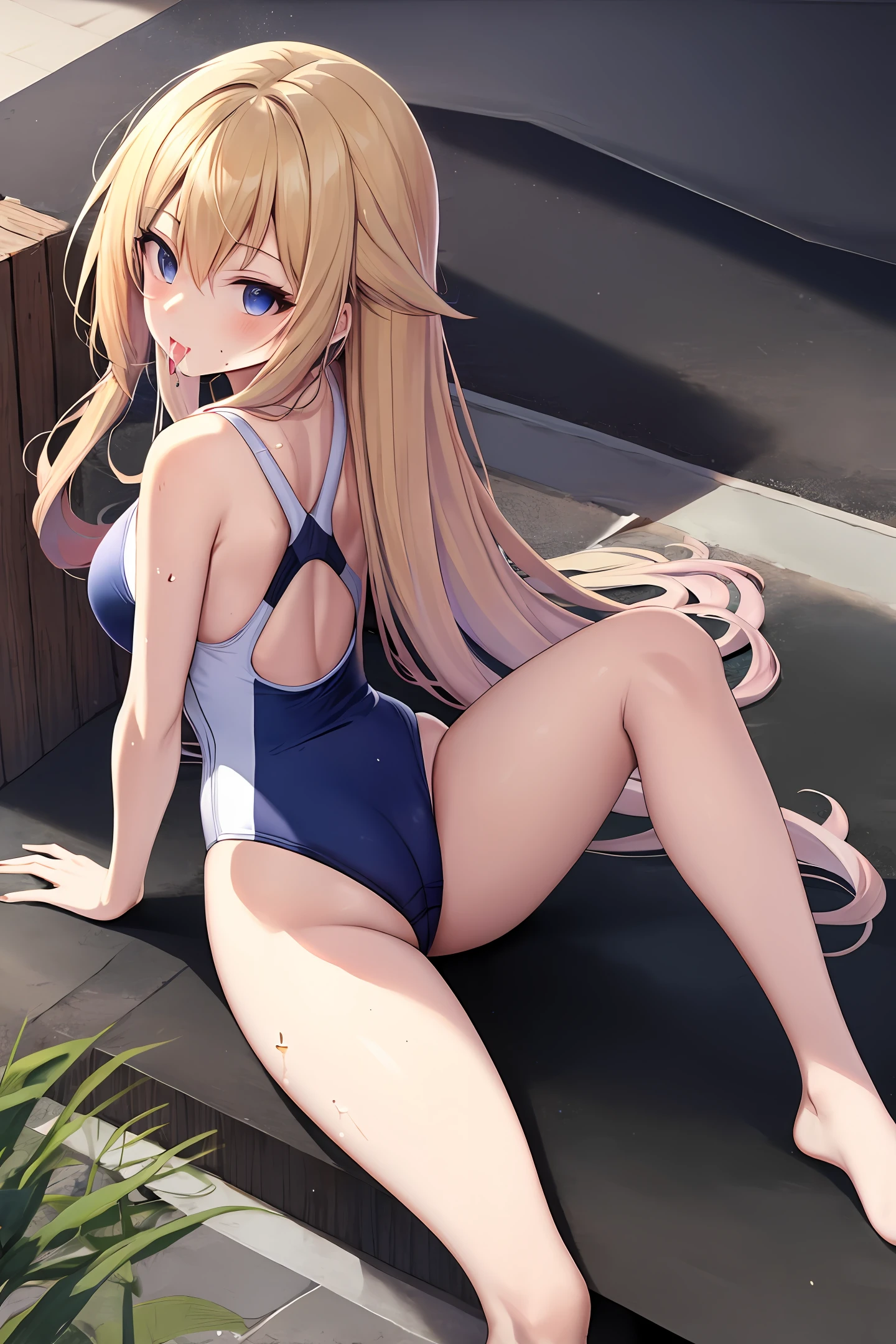 Blonde blue eyes swimsuit love saliva