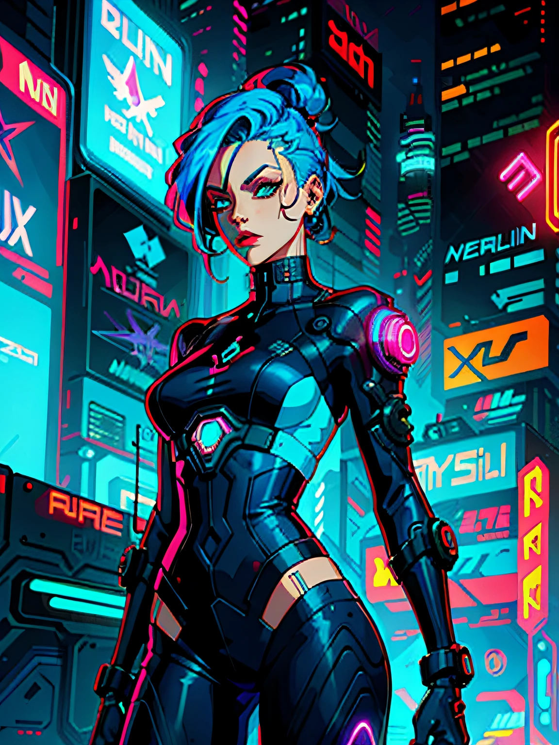 a digital painting of a woman with blue hair, cyberpunk art by Josan Gonzalez, behance contest winner, afrofuturism, synthwave, neon, glowing neon