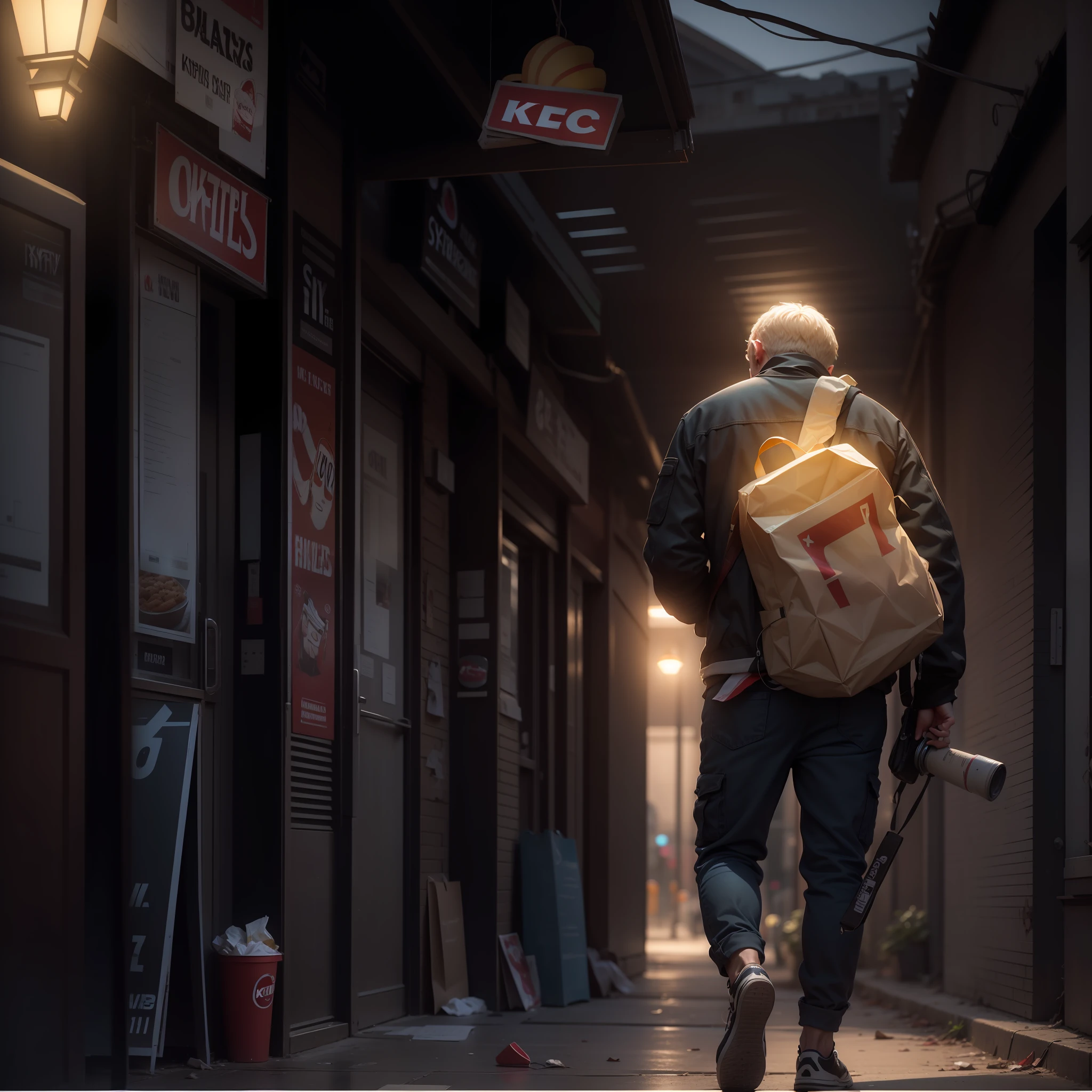 (8K,RAW photos,best qualtiy,A high resolution:1.1),(hyper realisitc:1.4),(realisticlying,realisticlying:1.3),the soft light,Comic style,There has to be the Tyndall effect,There are KFC elements in the picture