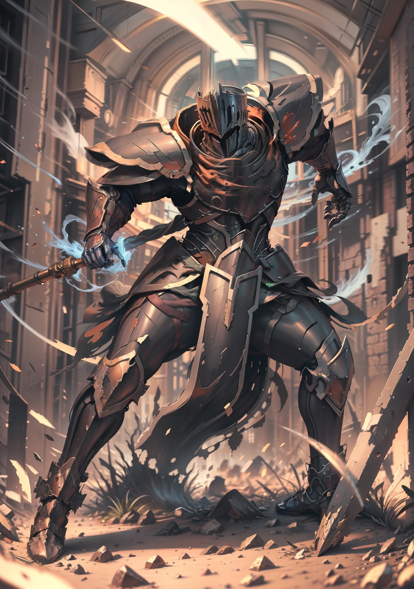 Best Quality, super detailed illustration, Rusty Knight, cracked armor, Rust