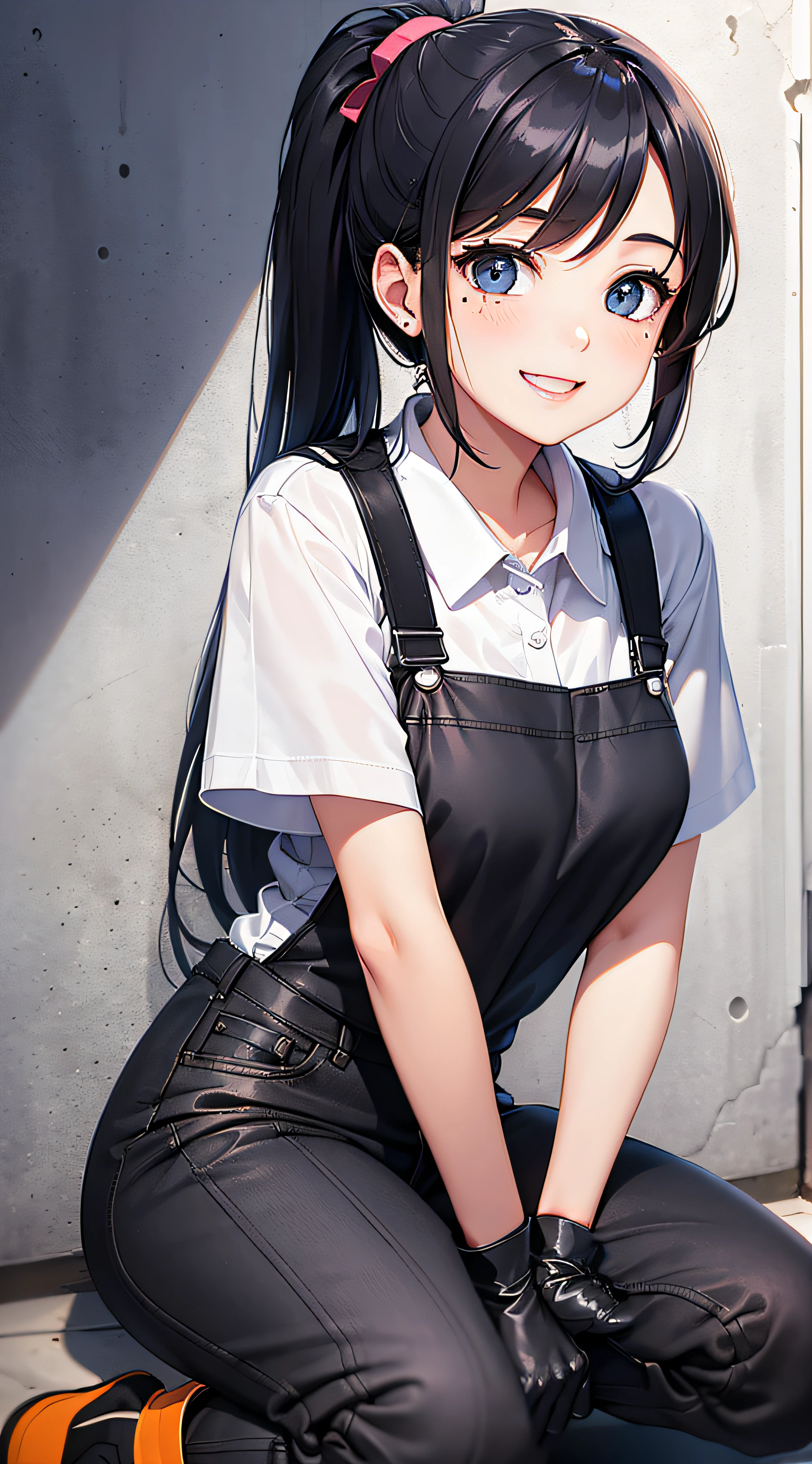 Wearing black leather gloves