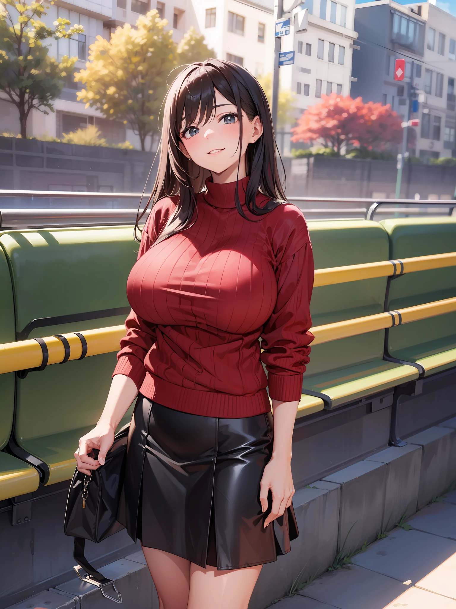 How to get to school、Schools、slope、governess、Red Summer Sweater、Black tight skirt、smil、Student Protection、Ultimate Beauty、Overwhelmingly super super super　huge bust、Train、big massive udder(1.999),chalk board、With chalk、Ahoge、