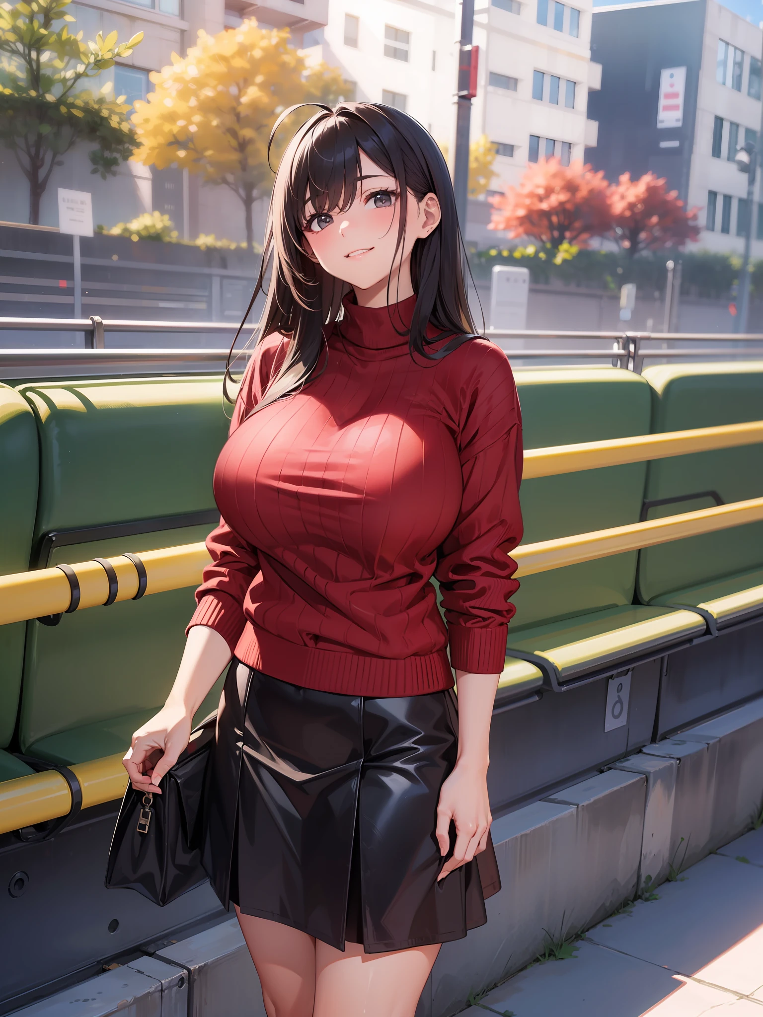 How to get to school、Schools、slope、governess、Red Summer Sweater、Black tight skirt、smil、Student Protection、Ultimate Beauty、Overwhelmingly super super super　huge bust、Train、big massive udder(1.999),chalk board、With chalk、Ahoge、
