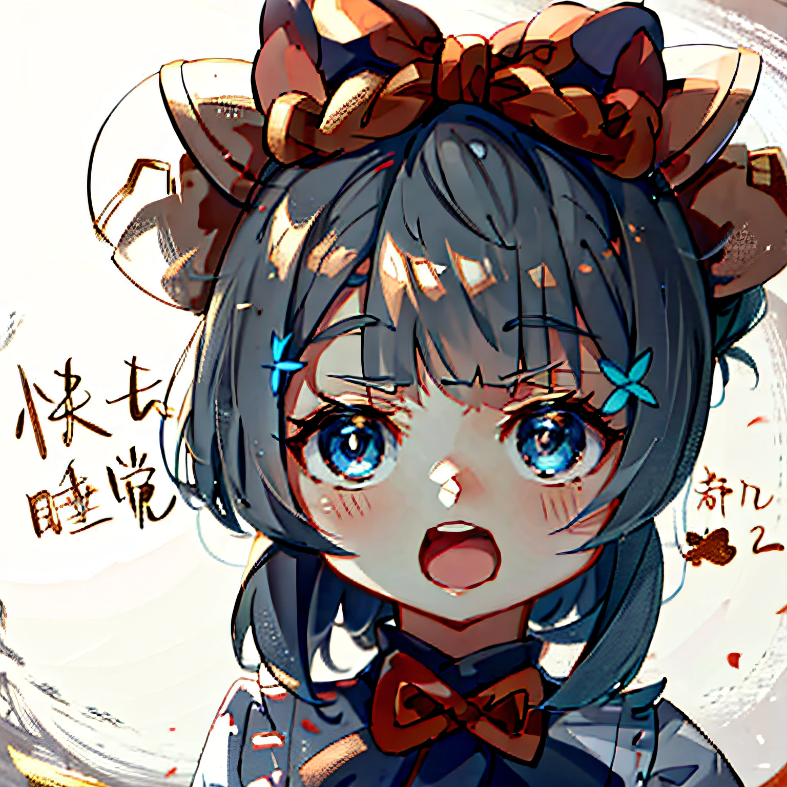 Anime girl with horns and bow on her head, Happy!!!, anime moe art style, ****, cute anime face, negao, shikishi, touhou character, Mihoyo art style, Waifu, double tails, Kantai collection style, ehime, author：Sengai, Anime Huaifu, Cute natural anime face, from touhou, cute horns