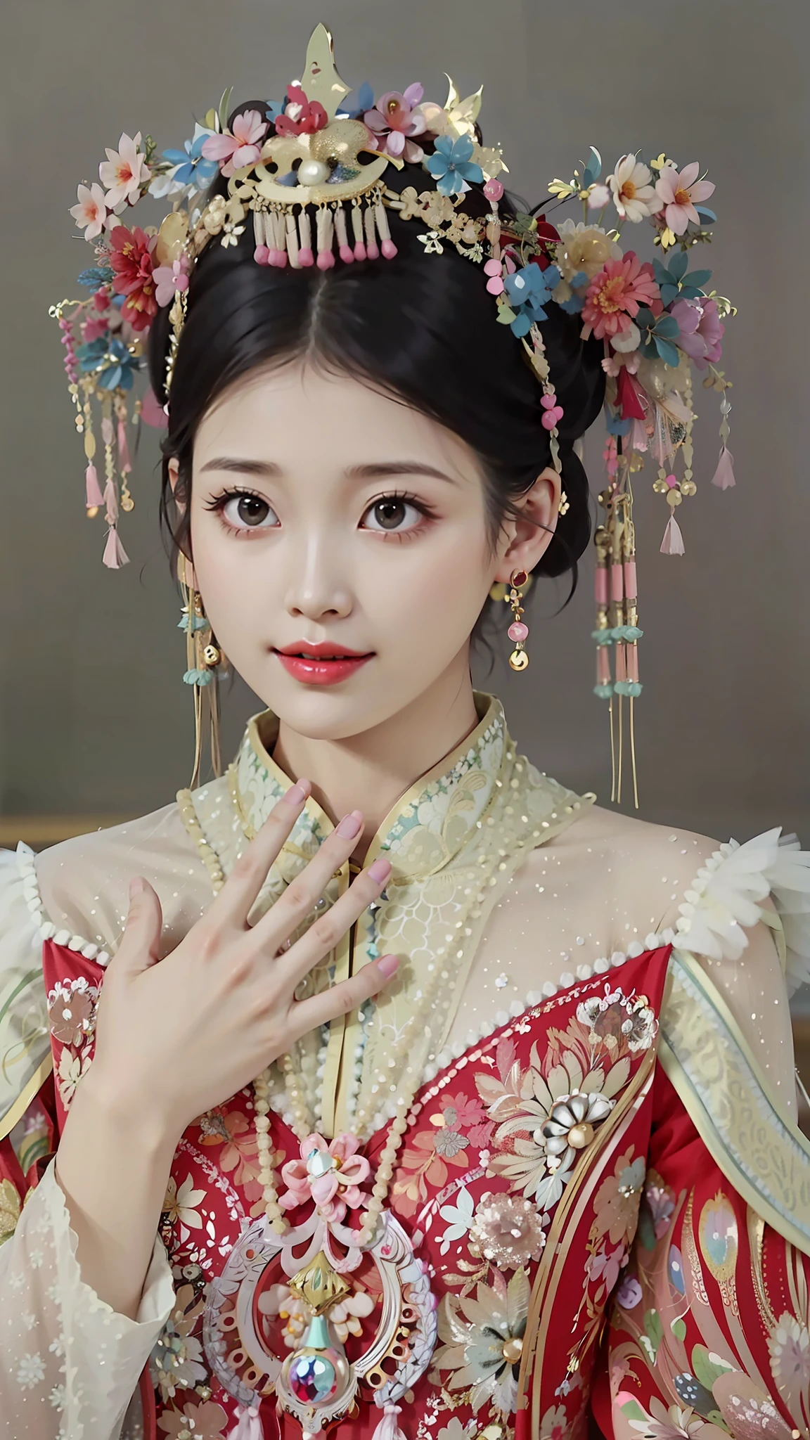 Close-up of a woman in a red dress and TIA, Palace ， A girl in Hanfu, China Princess, Princesa chinesa antiga, Chinese style, Chinese costume, Wearing ancient Chinese clothes, chinese empress, Chinese traditional, Hanfu, Traditional beauty, Cheongsam, Inspired by Lan Ying, a beautiful fantasy empress, Chinese dress, shaxi