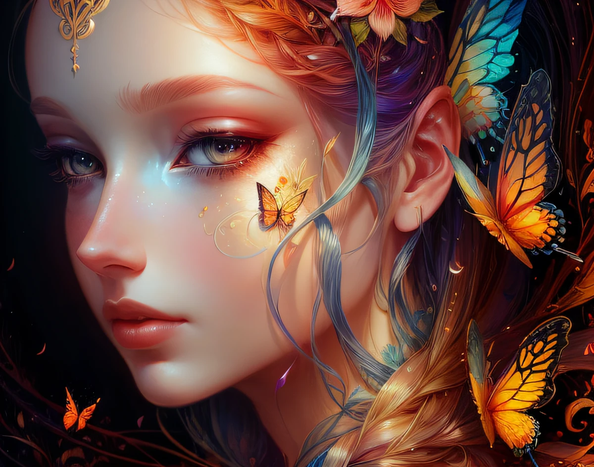 (illustration:1.3) Open-hearthm (by Artist Anna Dittman:1),Spring, paper art, 3D rendering of, Colorful, Beauty side face, Phoenix, Flowers, Butterflies, Lines, Best quality, Detailed details, Masterpiece, offcial art, Cinematic lighting effects, 4K,