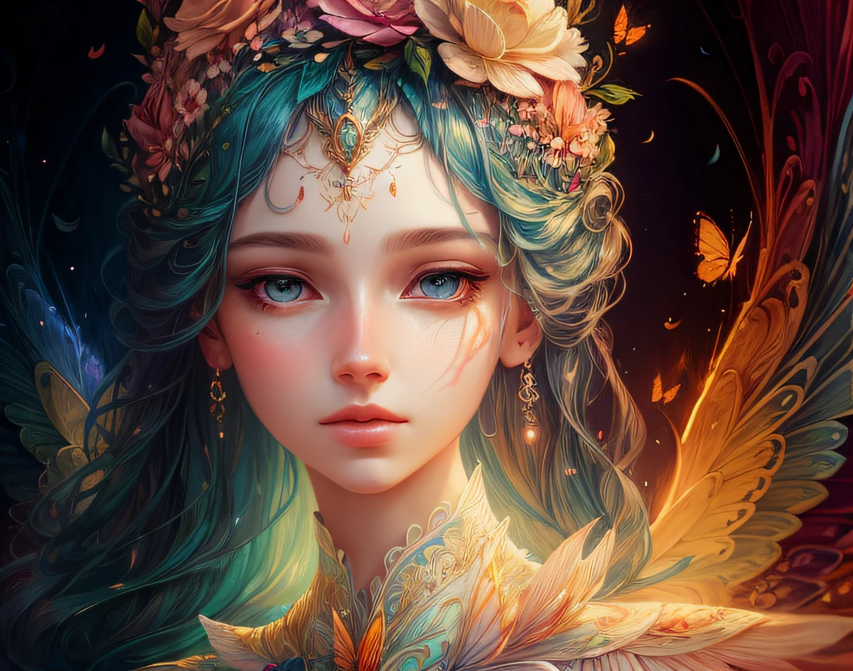 (illustration:1.3) Open-hearthm (by Artist Anna Dittman:1),Spring, paper art, 3D rendering of, Colorful, Beauty side face, Phoenix, Flowers, Butterflies, Lines, Best quality, Detailed details, Masterpiece, offcial art, Cinematic lighting effects, 4K,