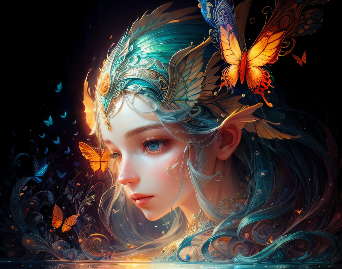 (illustration:1.3) Open-hearthm (by Artist Anna Dittman:1),Spring, paper art, 3D rendering of, Colorful, Beauty side face, Phoenix, Flowers, Butterflies, Lines, Best quality, Detailed details, Masterpiece, offcial art, Cinematic lighting effects, 4K,